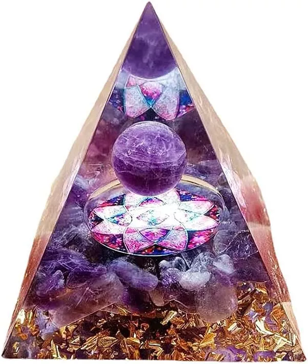 Moonstone Crystal Orgone Pyramid - Amethyst Ball Lotus - Ogan Crystal