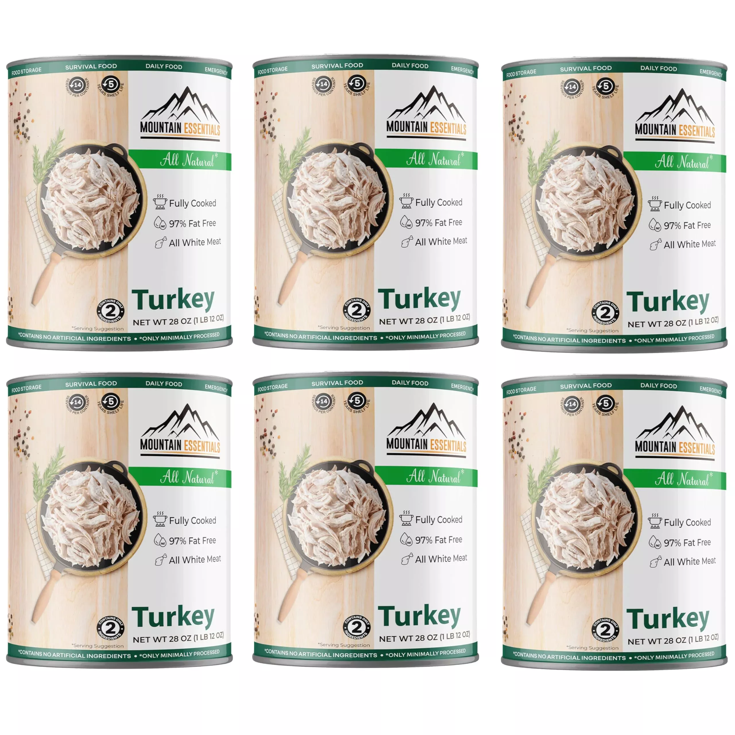 Mountain Essentials All Natural Canned Turkey 28 Oz Fully Cooked Premium Quality Ready To Eat All White Meat Home Meals 97% Fat