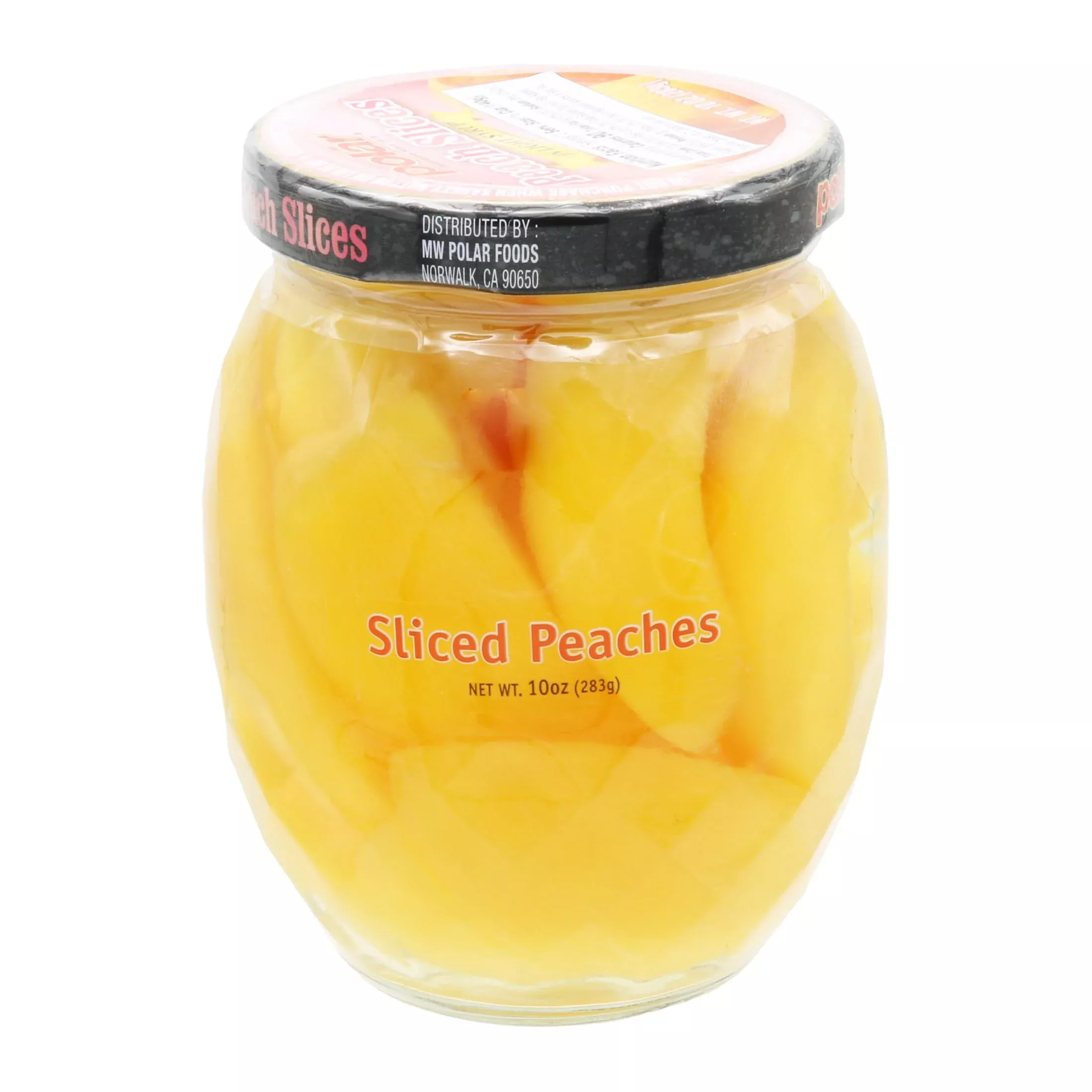 Mw Polar Peach Slices In Light Syrup, Glass Jar 10Oz (Pack Of 12)