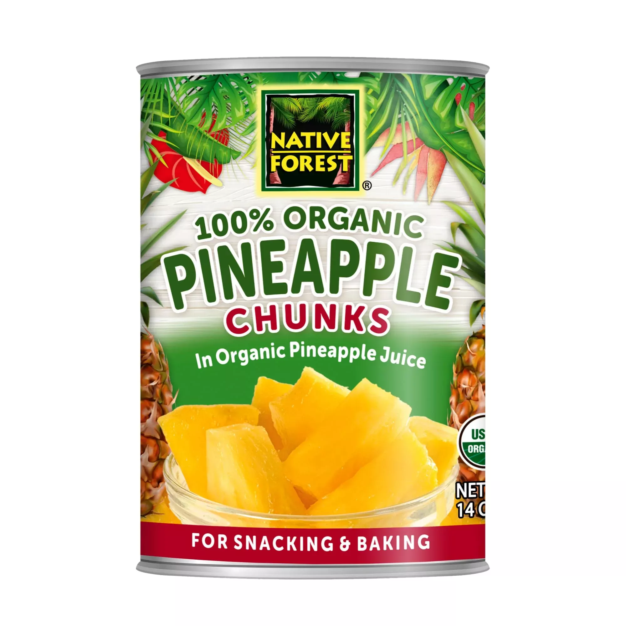 Native Forest Organic Pineapple Chunks - Canned Pineapple Chunks In Juice, Canned Fruit, Pineapple Canned, Pineapple Juice - 14 Ounce (Pack Of 6)