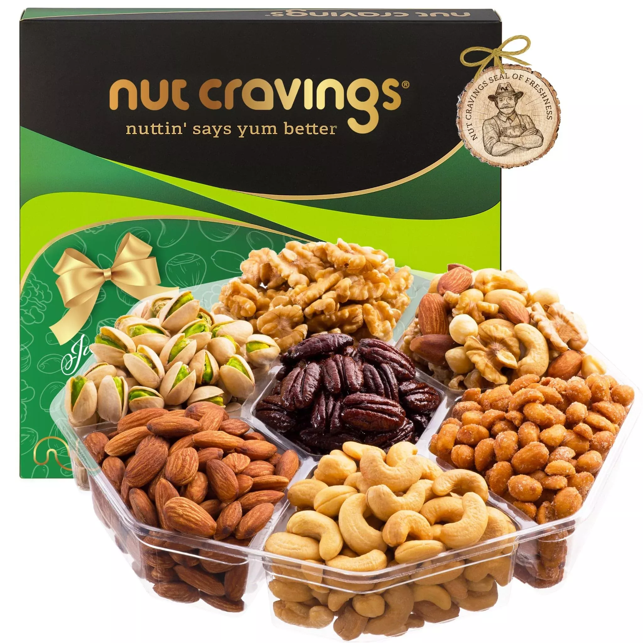 Nut Cravings Gourmet Collection - Rosh Hashana & Shana Tova Mixed Nuts Gift Basket In Black Gold Box (7 Assortments, 2 Lb) Arran
