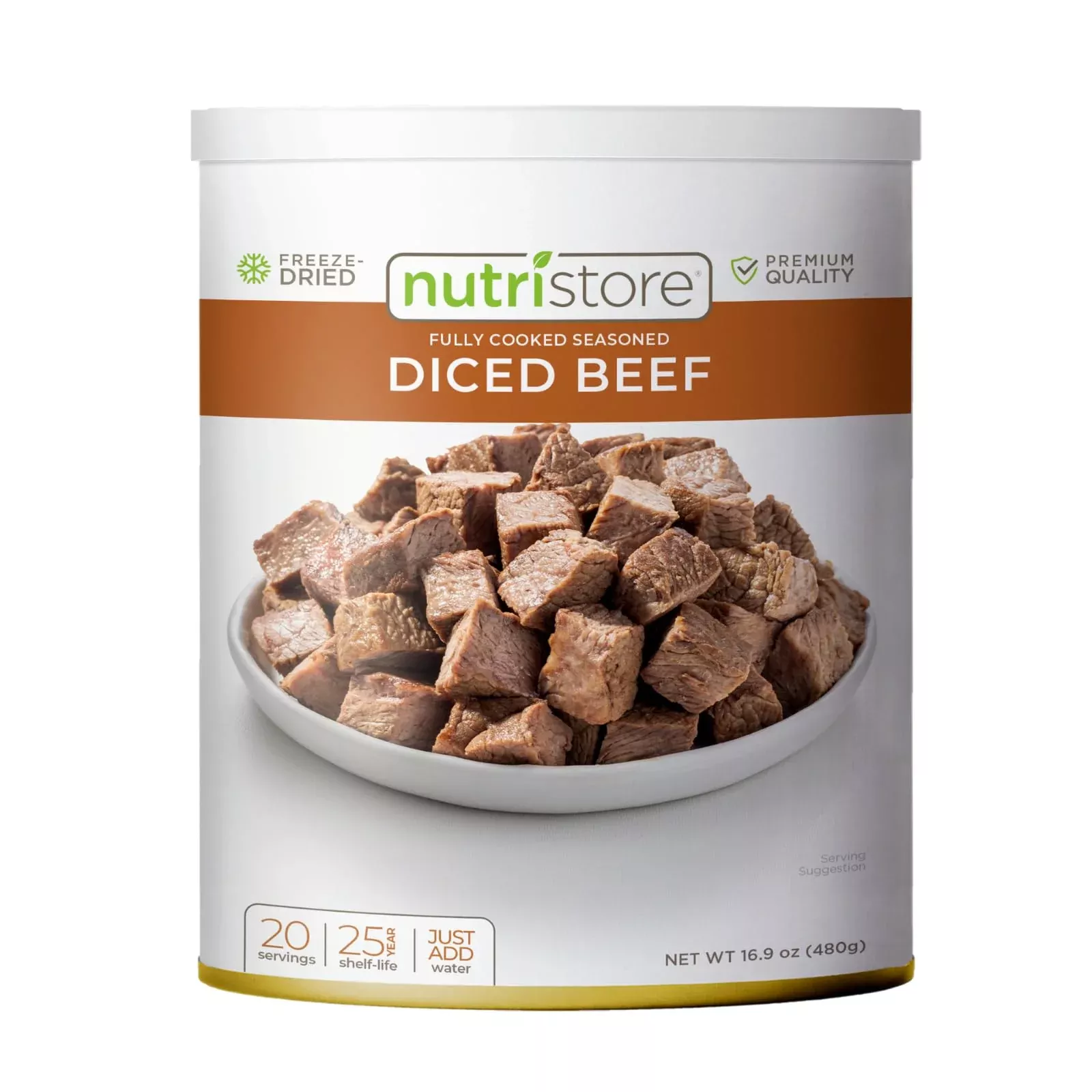 Nutristore Freeze Dried Beef Dices | Pre-Cooked Meat For Backpacking, Camping, Meal Prep | Long Term Survival Emergency Food Sup