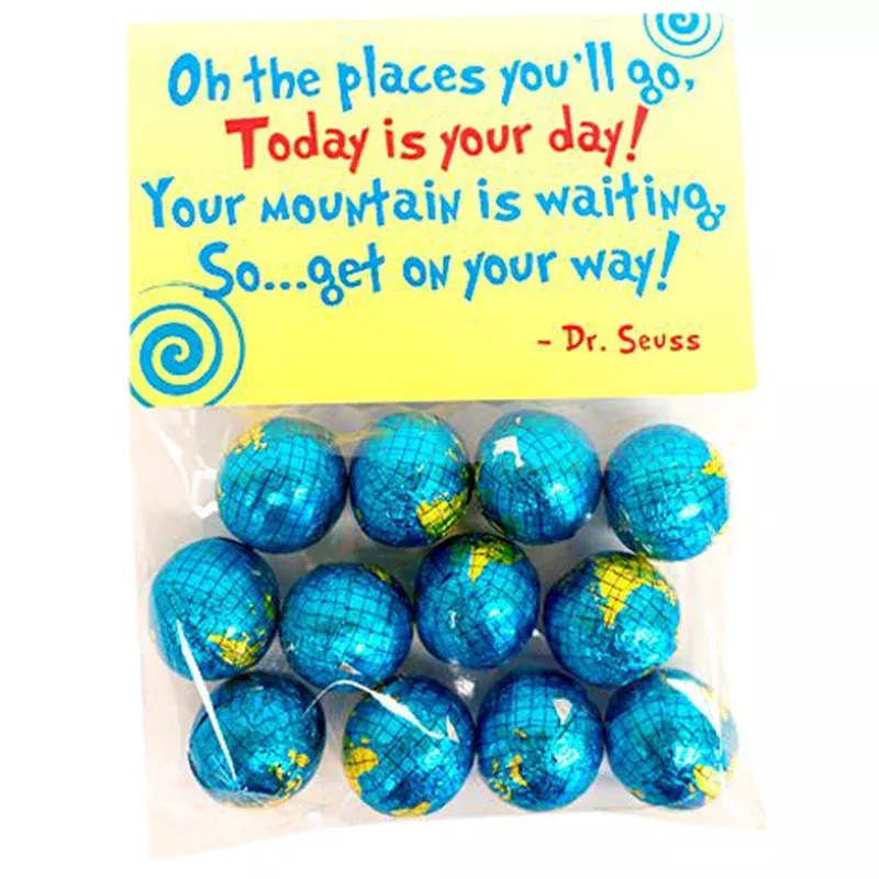 “oh the places you’ll go!” 12 piece bag foiled chocolate globes