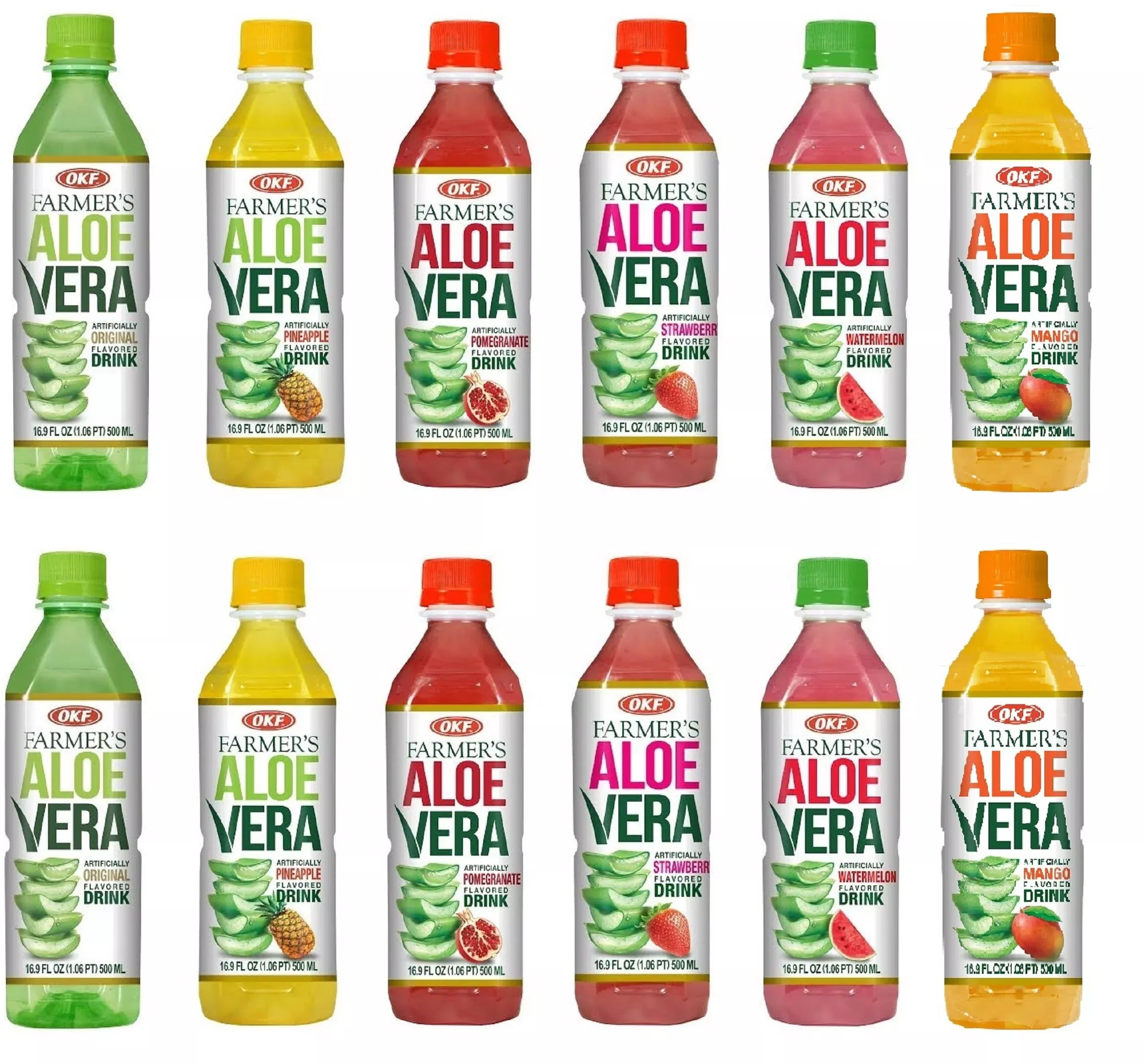 Okf Farmer'S Aloe Vera Drink With Pulp Variety Pack Includes Original, Pineapple, Mango, Watermelon, Pomegranate, And Strawberry.(6 Flavor Variety Pack, 12 Pack)