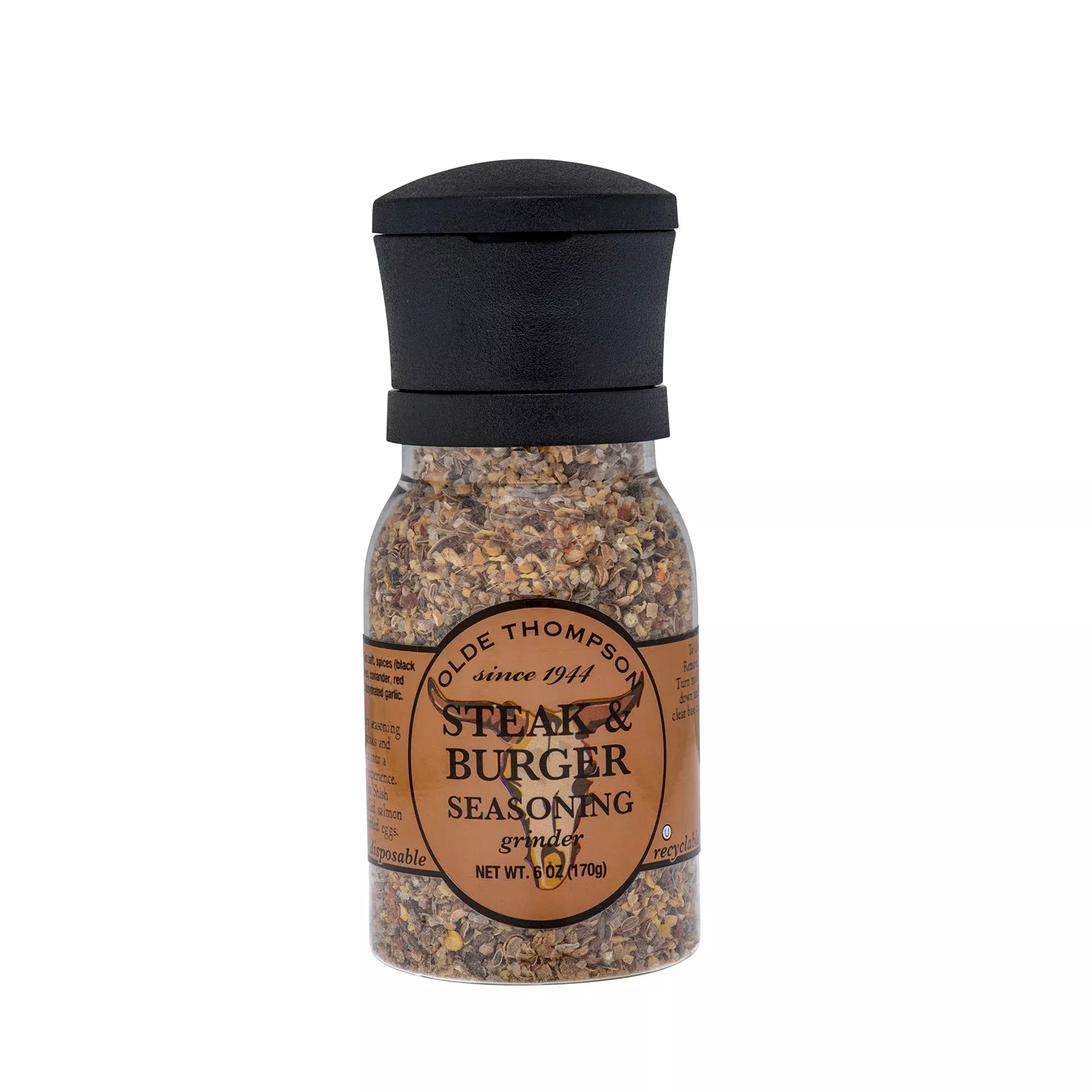 Olde Thompson Steak & Burger Seasoning Grinder, Savory Blend For Grilling, 6 Ounce