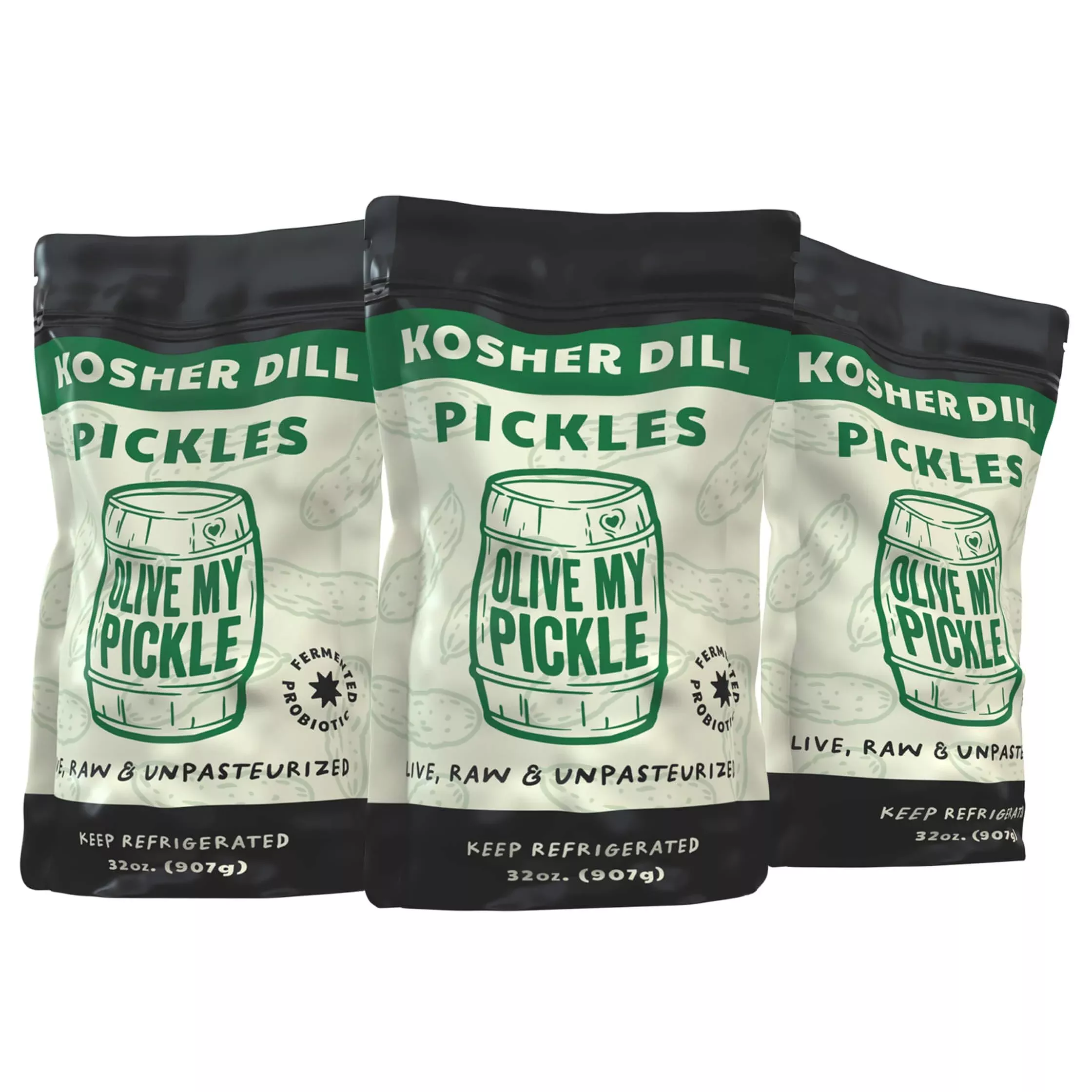 Olive My Pickle Fermented Dill Pickles - 96 Ounces | 3 Pack Bundle Of Probiotic Pickles Kosher Dill And Brine With Digestive Enz