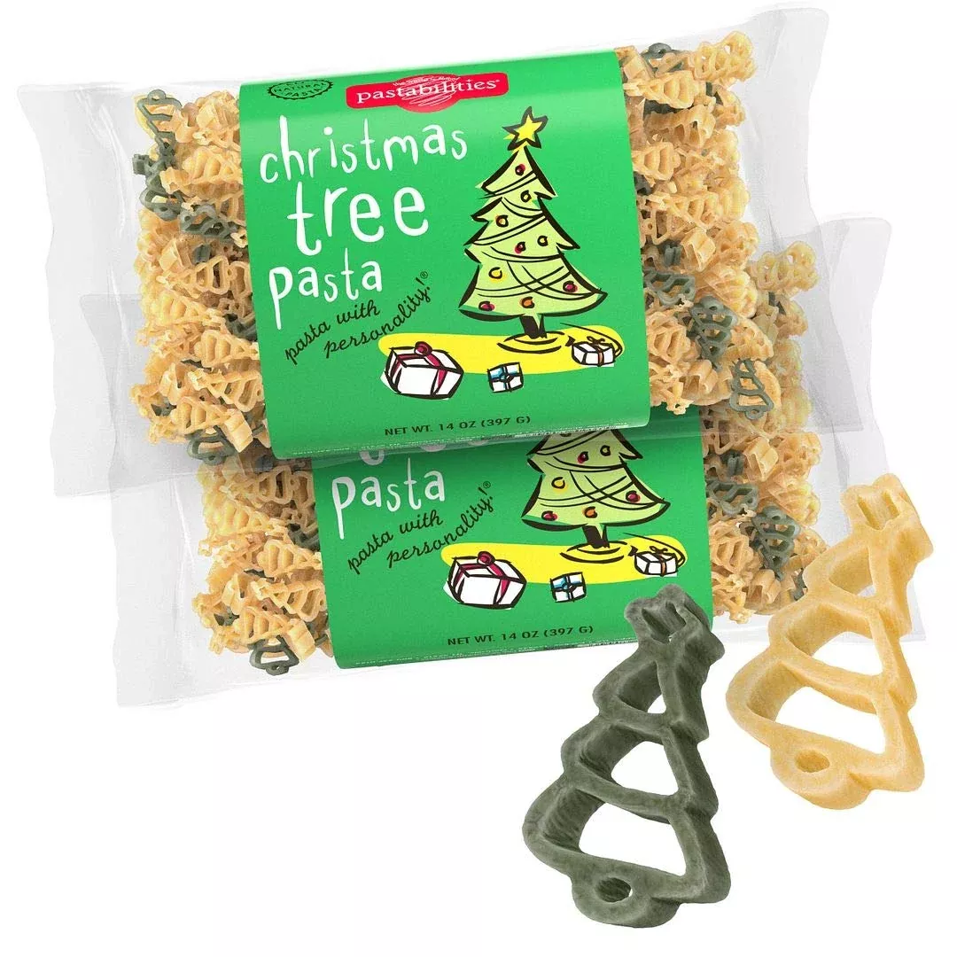 Pastabilities Fun Shaped Pasta For Kids - Christmas Tree Shaped - Green And Brown Tree Holiday Theme, Non-Gmo Natural Wheat Pasta, All-Natural, Kosher Certified, Made In The Usa, (2 Pack,14 Oz)