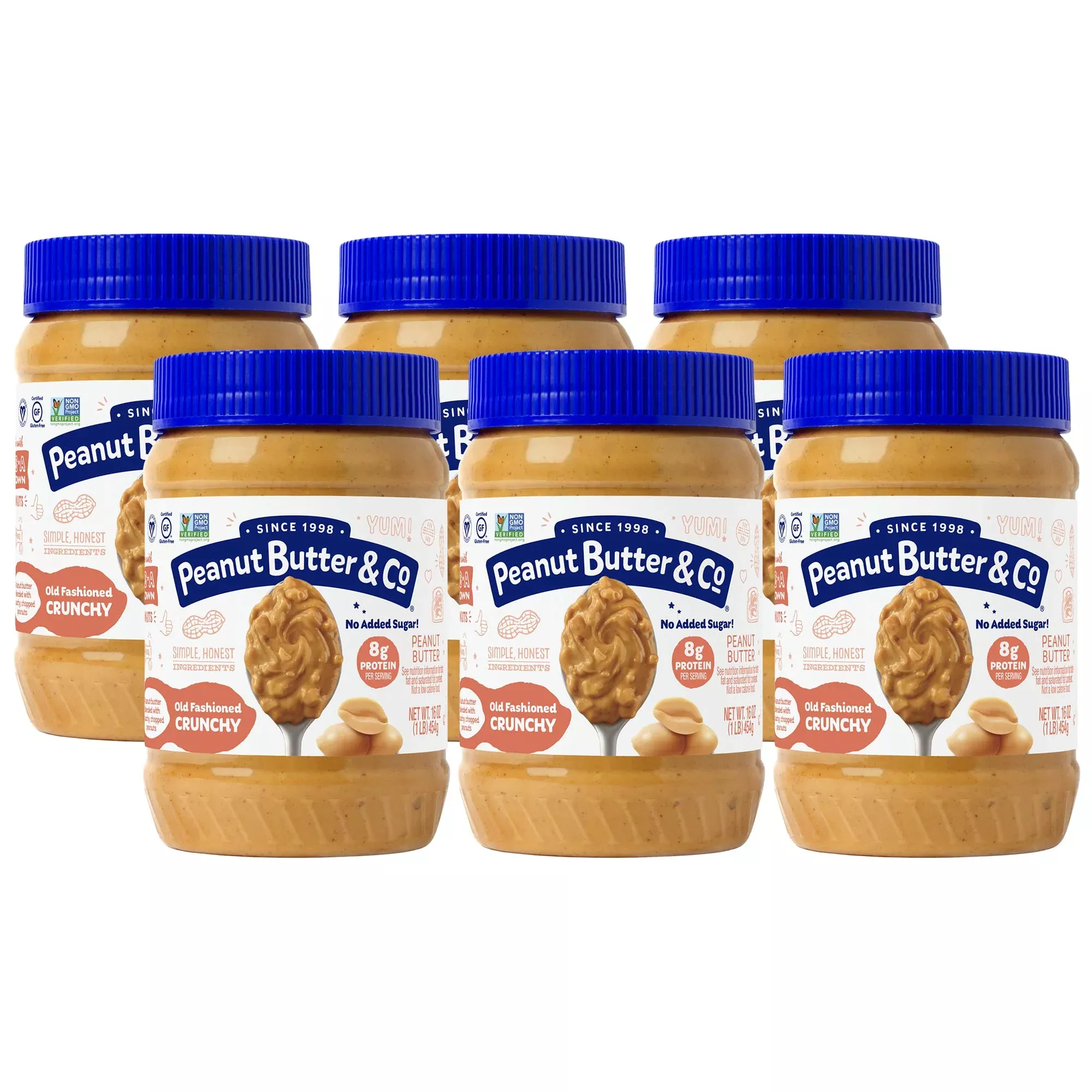 Peanut Butter & Co. Old Fashioned Crunchy Peanut Butter, Non-Gmo Project Verified, No Sugar Added, Gluten Free, Vegan, 16 Ounce (Pack Of 6)