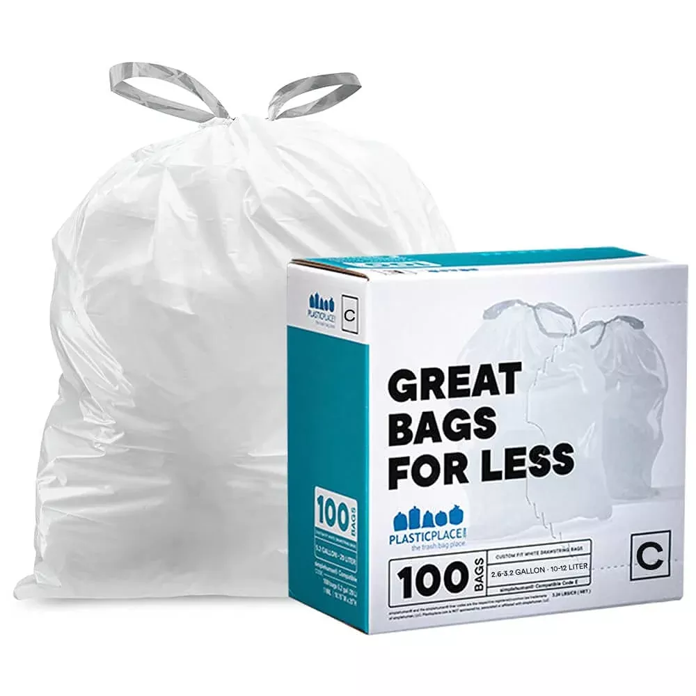 Plasticplace Simplehuman (X) Code C Compatible White Drawstring Garbag