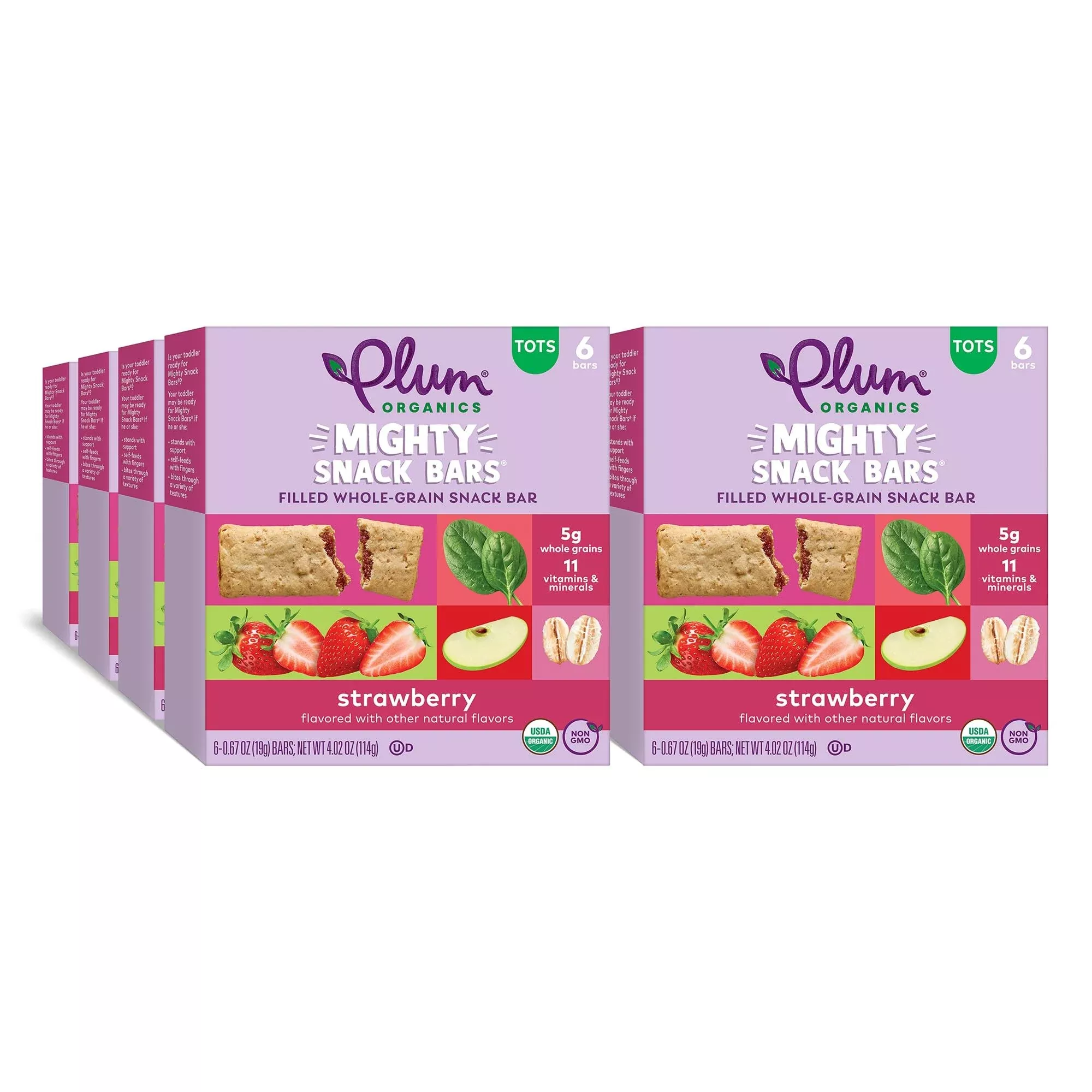 Plum Organics Mighty Snack Bars - Strawberry - 0.67 Oz Bars (Pack Of 48) - Organic Fruit And Vegetable Toddler Food Snack Bars