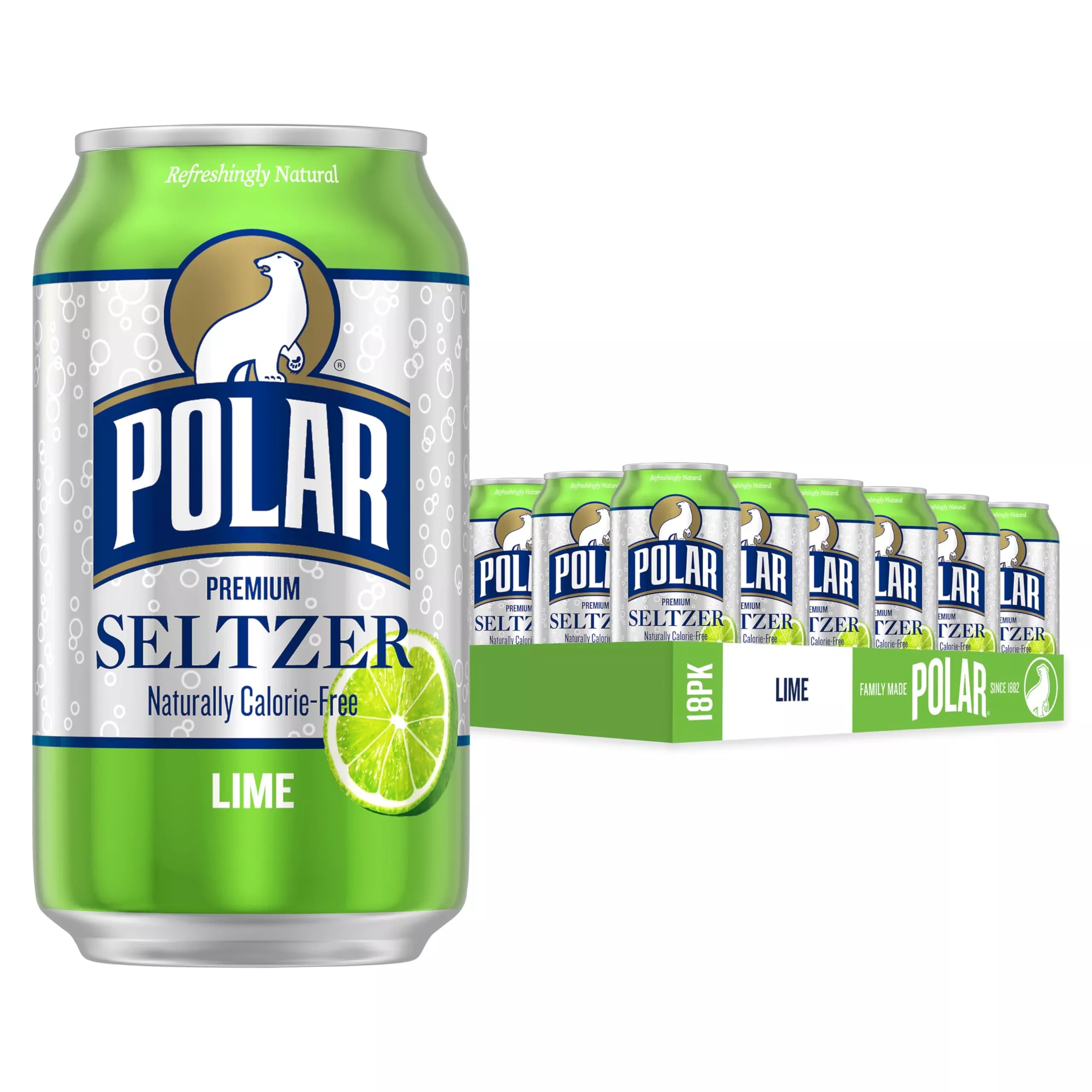Polar Seltzer Water Lime, 12 Fl Oz Cans, 18 Pack