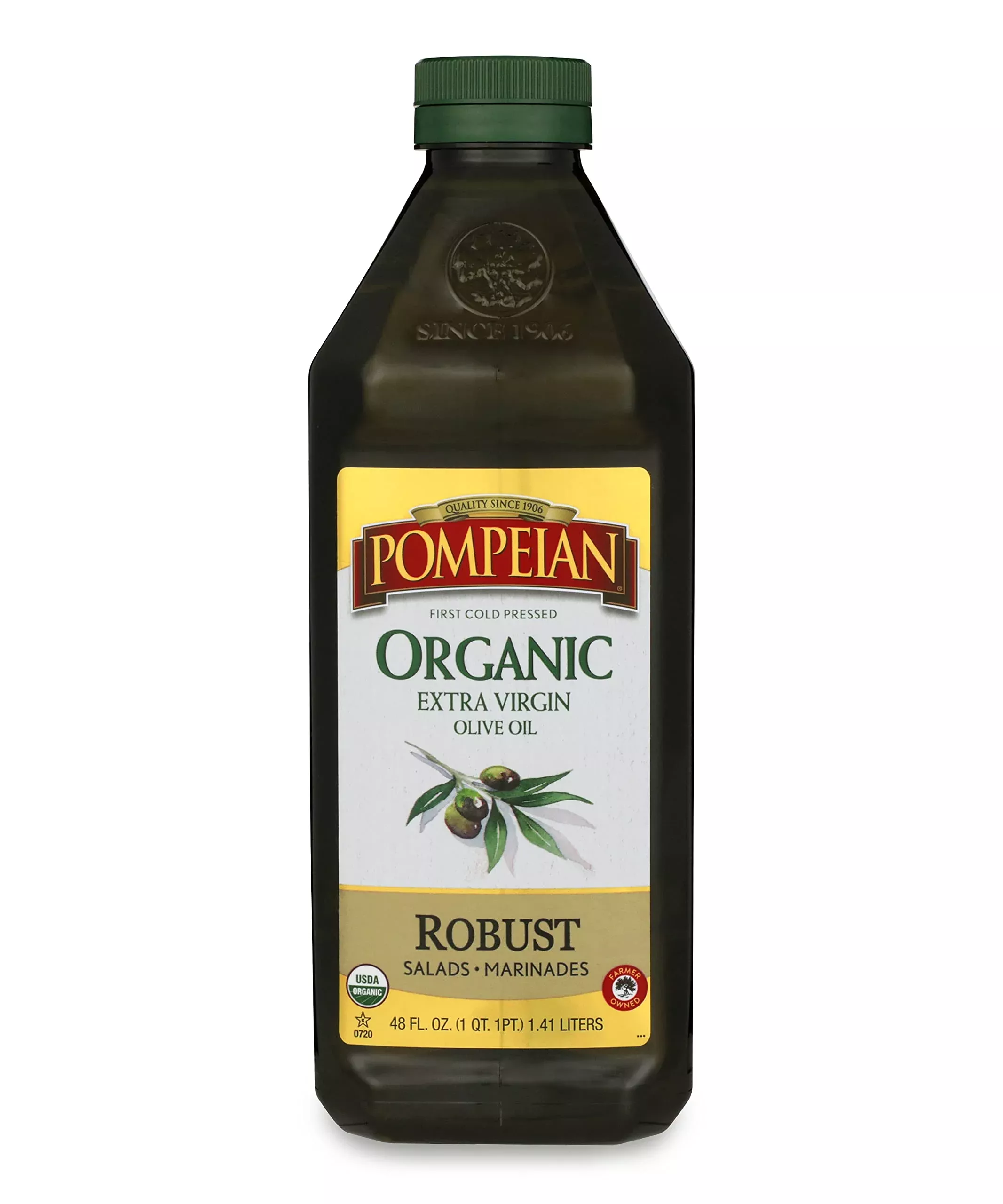 Pompeian Usda Organic Robust Extra Virgin Olive Oil, Contains Polyphenols, First Cold Pressed, Full-Bodied Flavor, Perfect For Salad Dressings & Marinades, 48 Fl. Oz