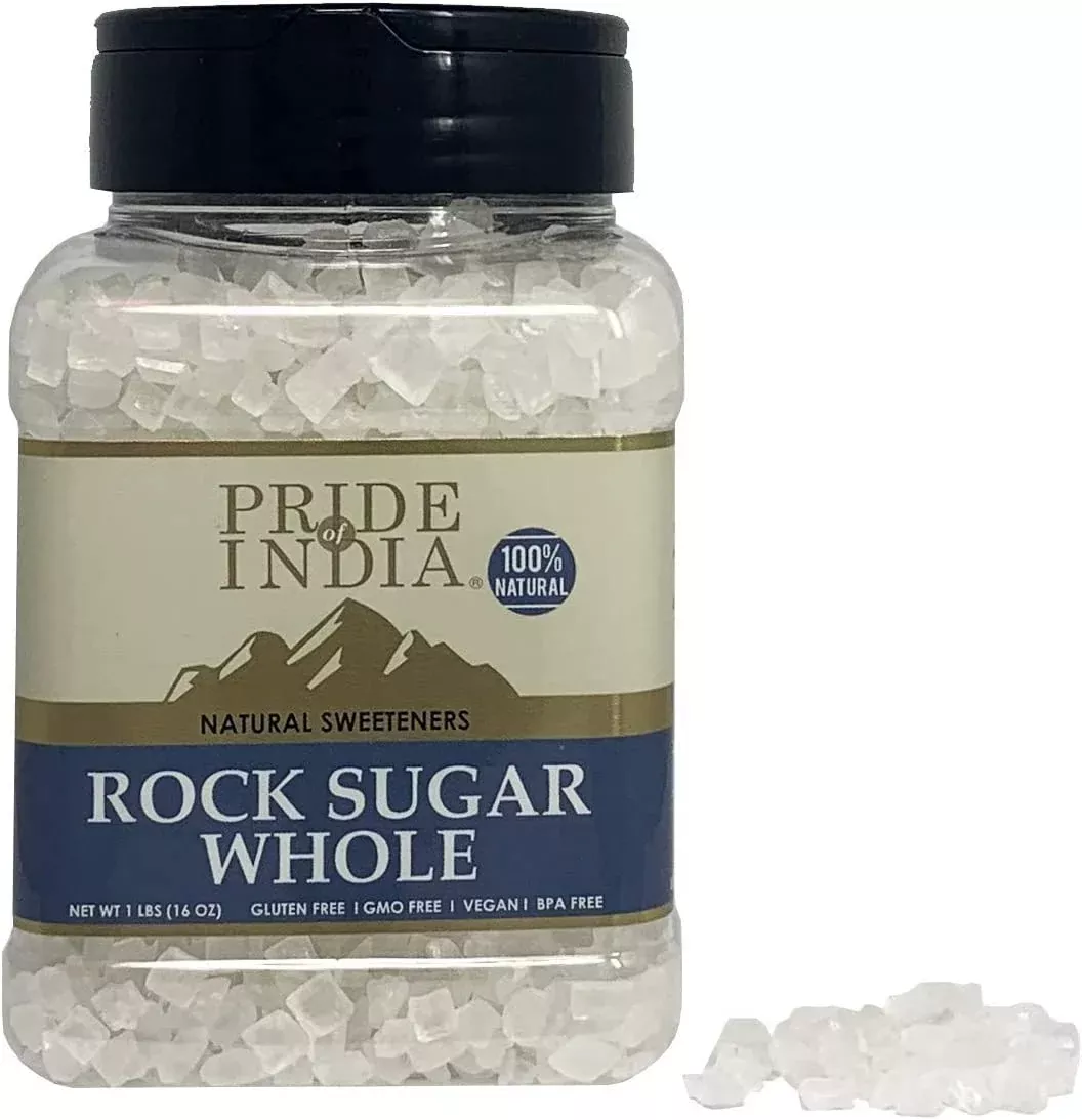 Pride Of India - Natural Crystal Rock Sugar Whole - 12 Oz (340 Gm) Medium Dual Sifter Jar - Authentic Indian Sugar Crystals - Us