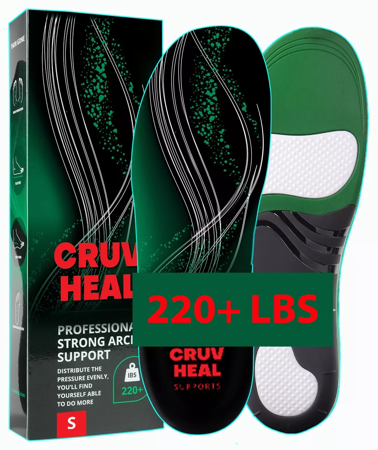(Pro Grade) 220+ Lbs Plantar Fasciitis High Arch Support Insoles Men Women - Orthotic Shoe Inserts For Arch Pain Relief - Boot W