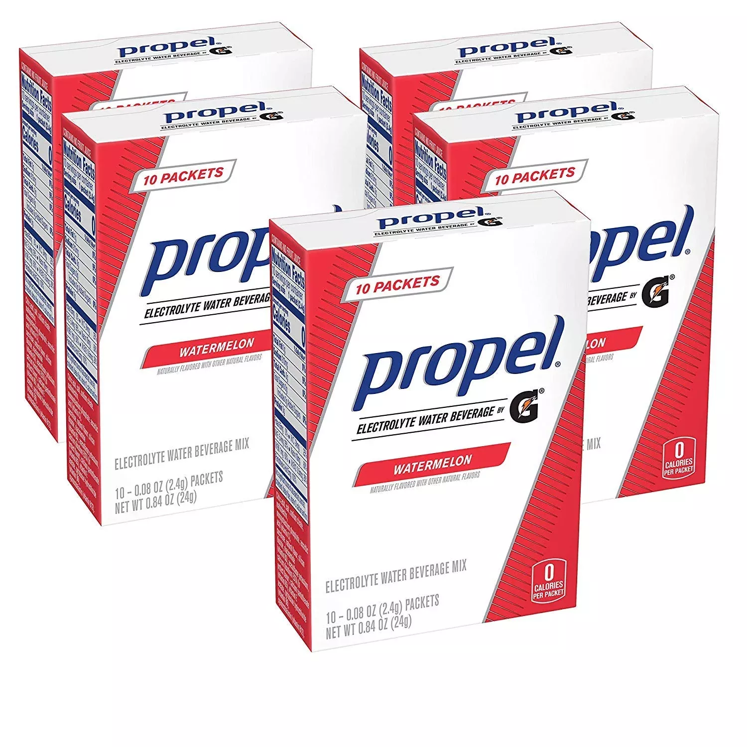 Propel Powder Packets Watermelon With Electrolytes Vitamins And No Sugar, 50 Count, 10 Count (Pack Of 5)