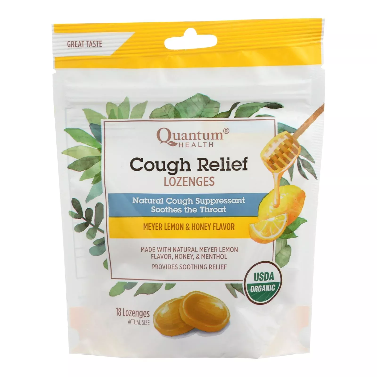 Quantum Research Organic Cough Relief LOunceenges - Meyer Lemon & Honey - 18 count
