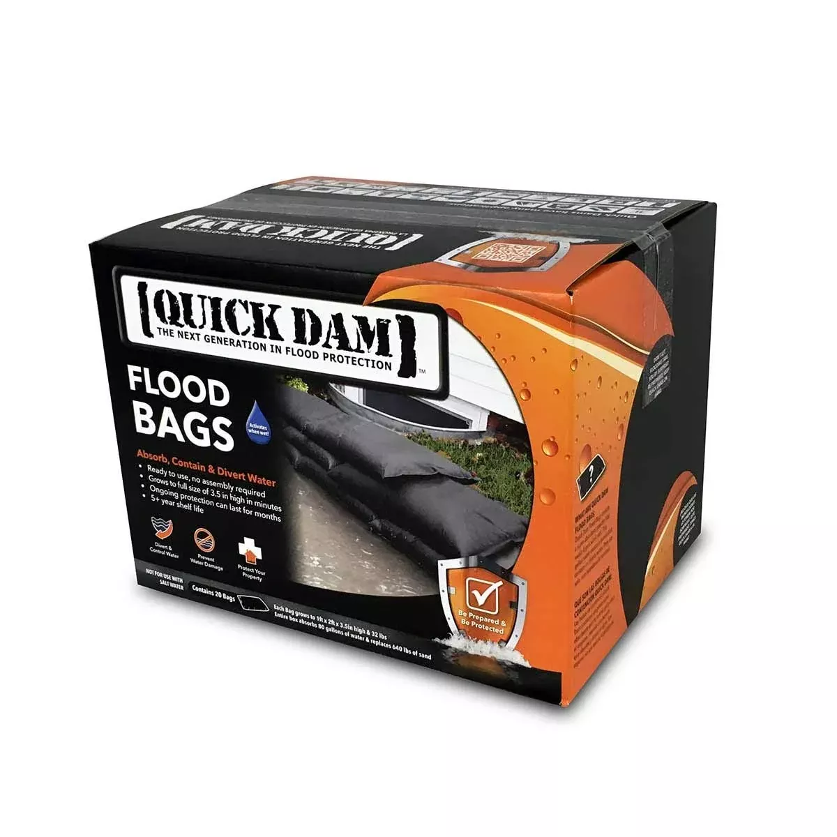 Quick Dam Qd1224-20 Flood Bag, 20 Pack, Black, 20 Pack