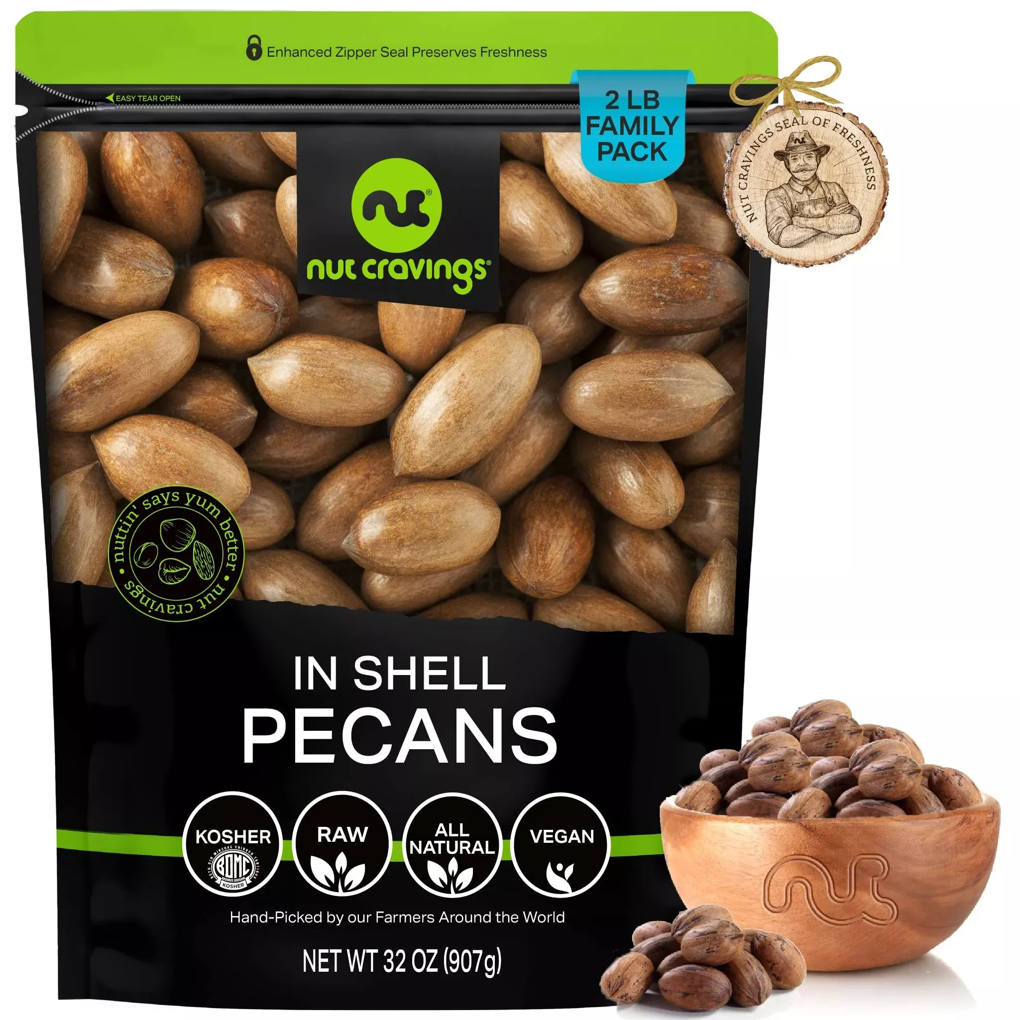 Raw Hard Shell Pecans, Superior To Organic (32Oz - 2 Lb) Bulk Nuts Packed Fresh In Resealable Bag - Healthy Protein Food Snack,