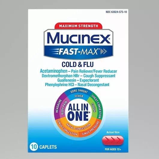 Reckitt Health Mucinex Fast-max Cold & Flu Caplets 8 - 3 -10 Each - 24 Per Case