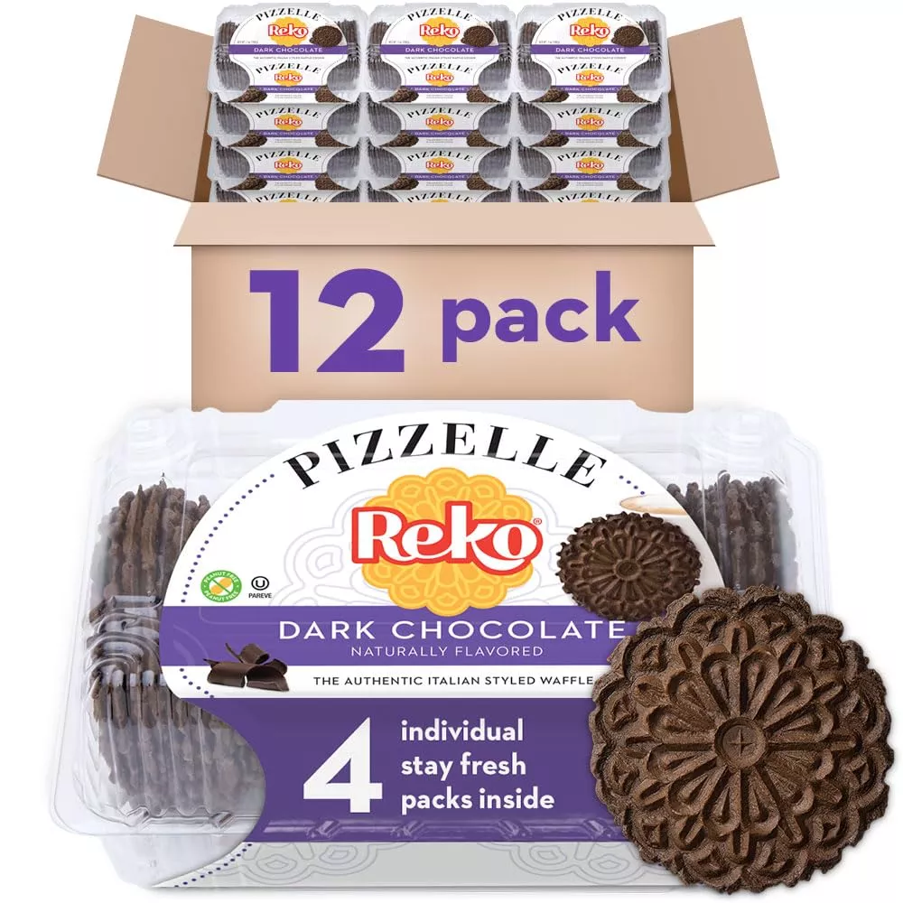 Reko Pizzelle Authentic Italian Style Waffle Cookie, Chocolate, 7 Ounce (Pack Of 12)