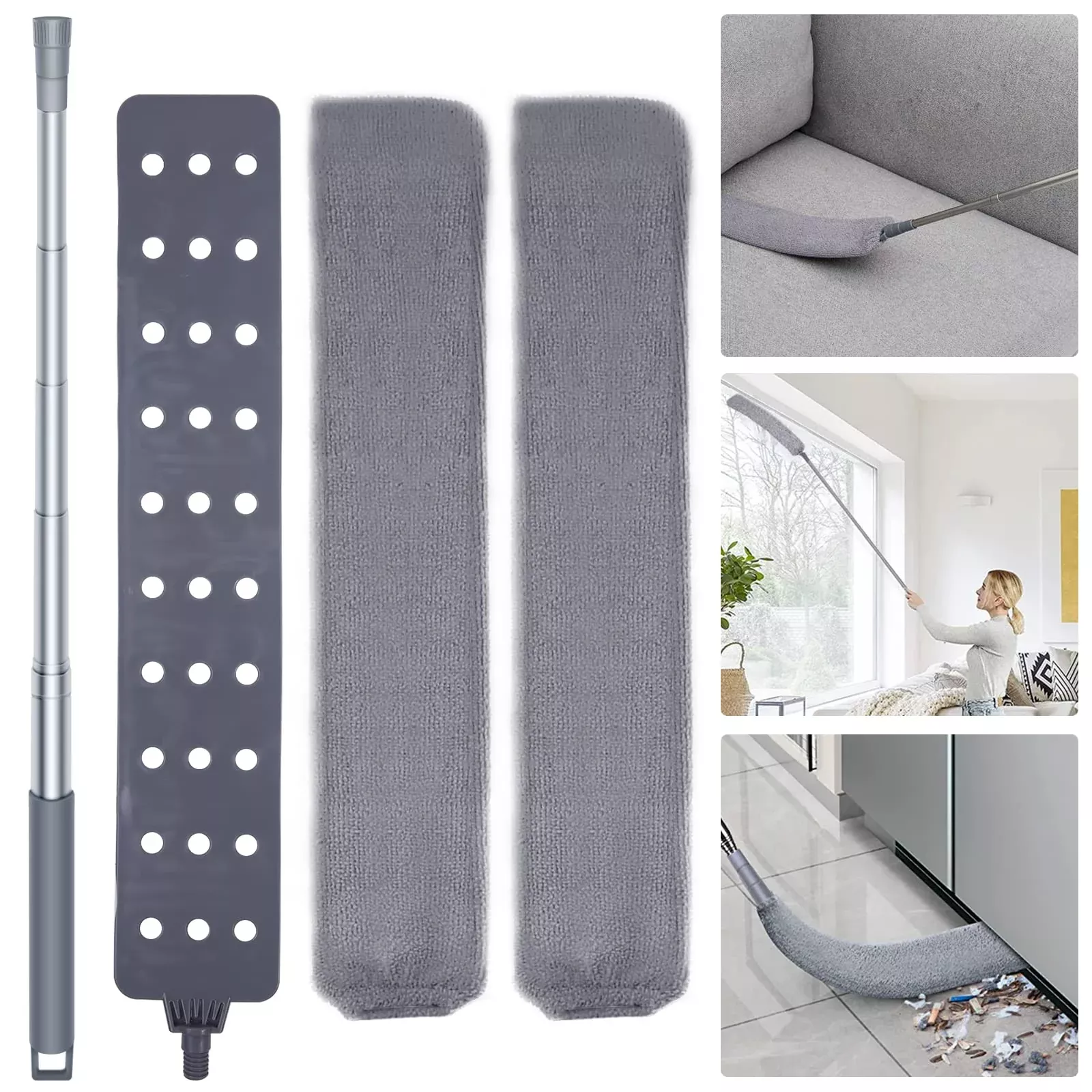 Retractable Gap Dust Cleaner Cleaning Tools With 2 Microfiber Dusting Cloths Long Handle 60Inches Washable And Retractable Duste