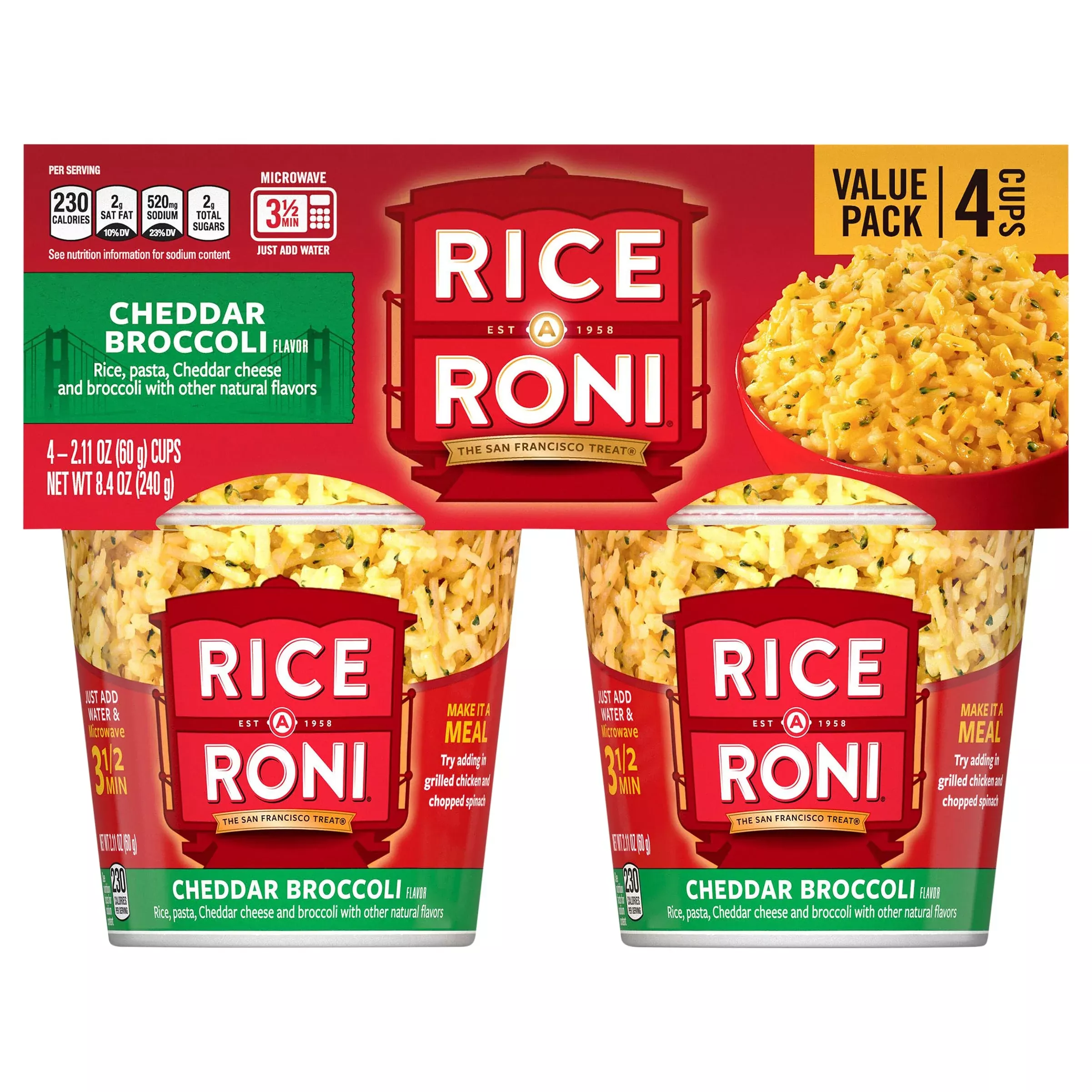 Rice A Roni 4Pk Cups-Cheddar Broccoli