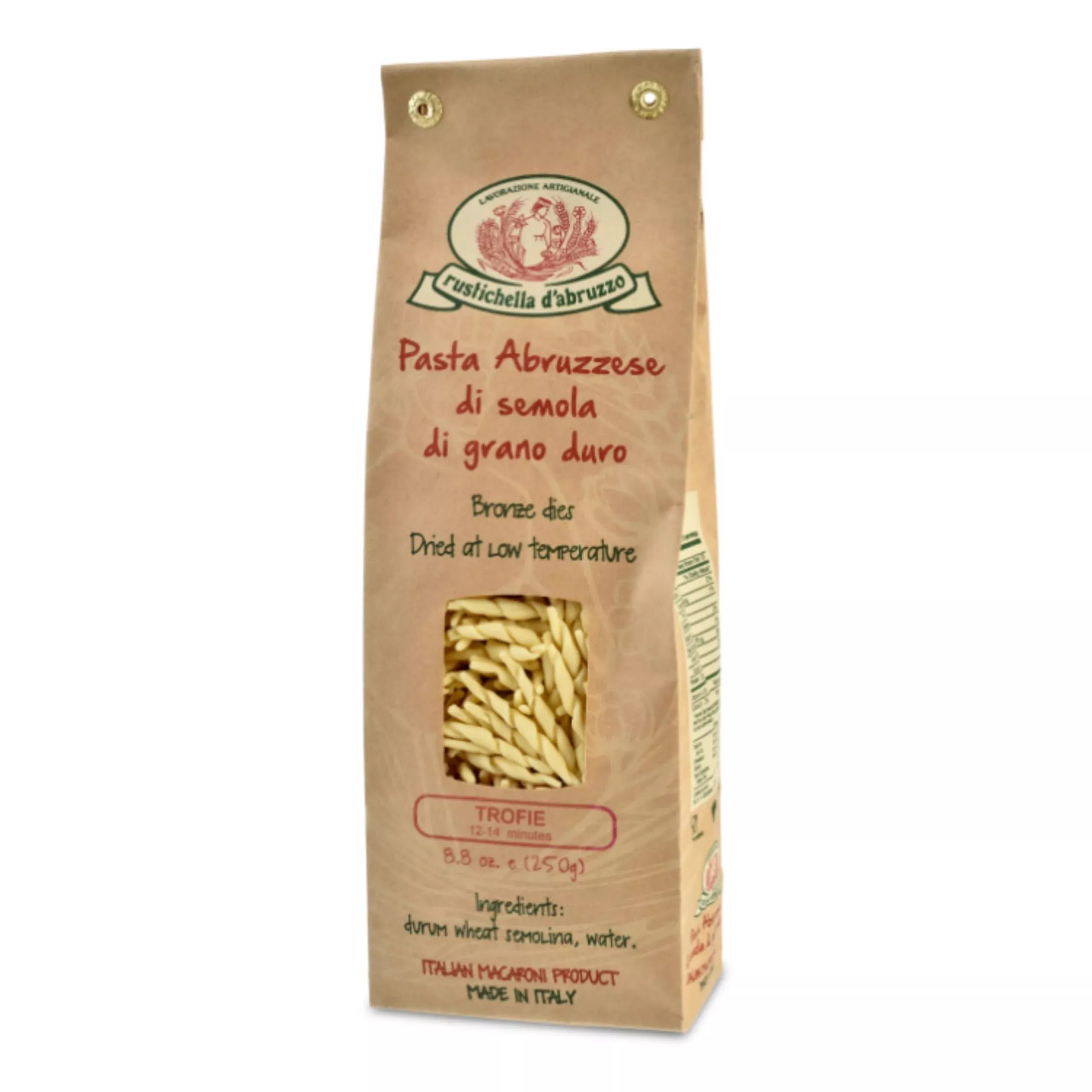 Rustichella D'Abruzzo Trofie Pasta - Authentic Italian Durum Wheat Semolina, Traditional Ligurian Shape For Pesto, Soups & Cold Dishes - 250G Bag - Classic Small Pasta, Perfect With Potatoes & String Beans