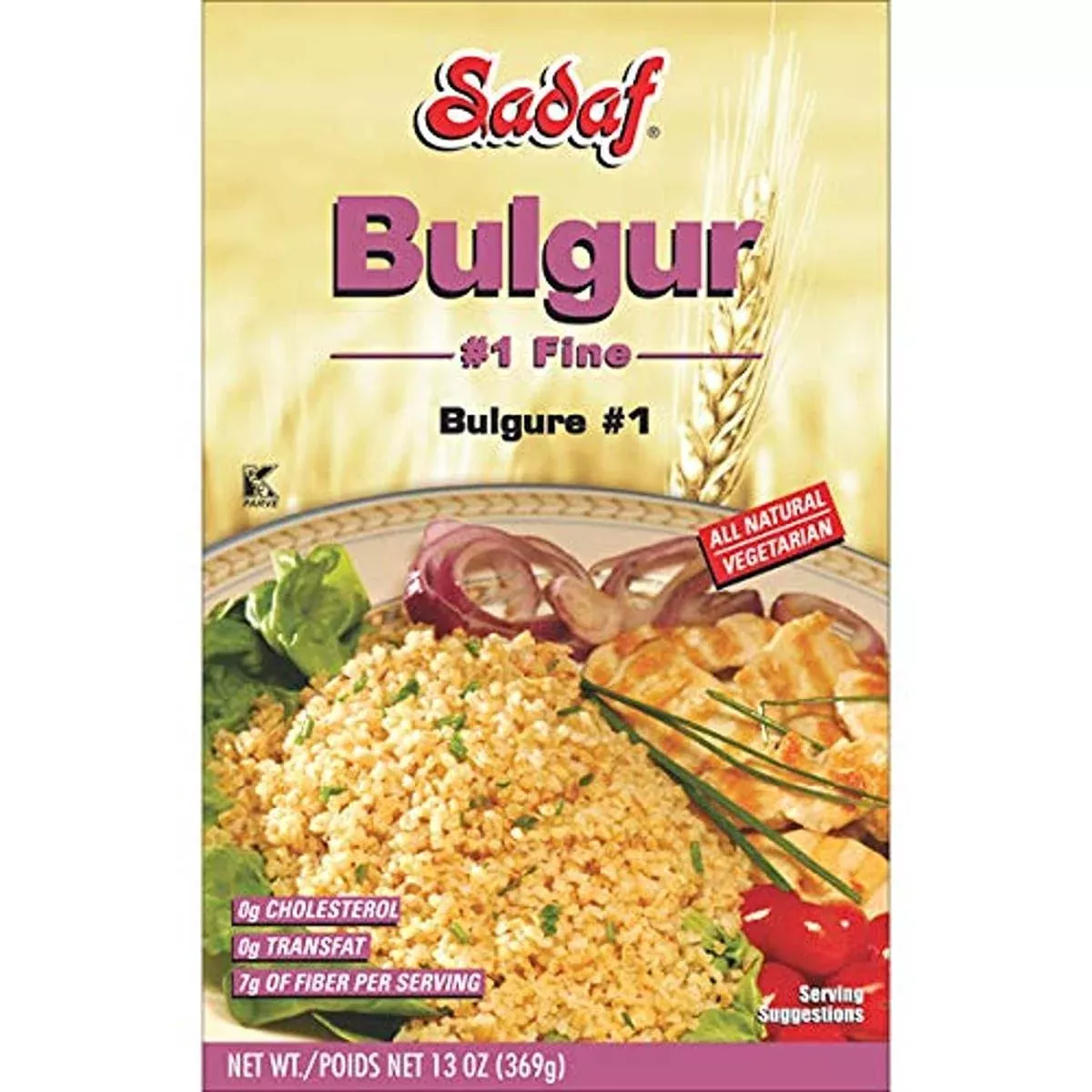 Sadaf Bulgur #1 Fine - Bulgur Wheat For Cooking - Middle Eastern Cuisine - Traditional & Healthy Meal - Kosher - Vegetarian - 13 Oz Box