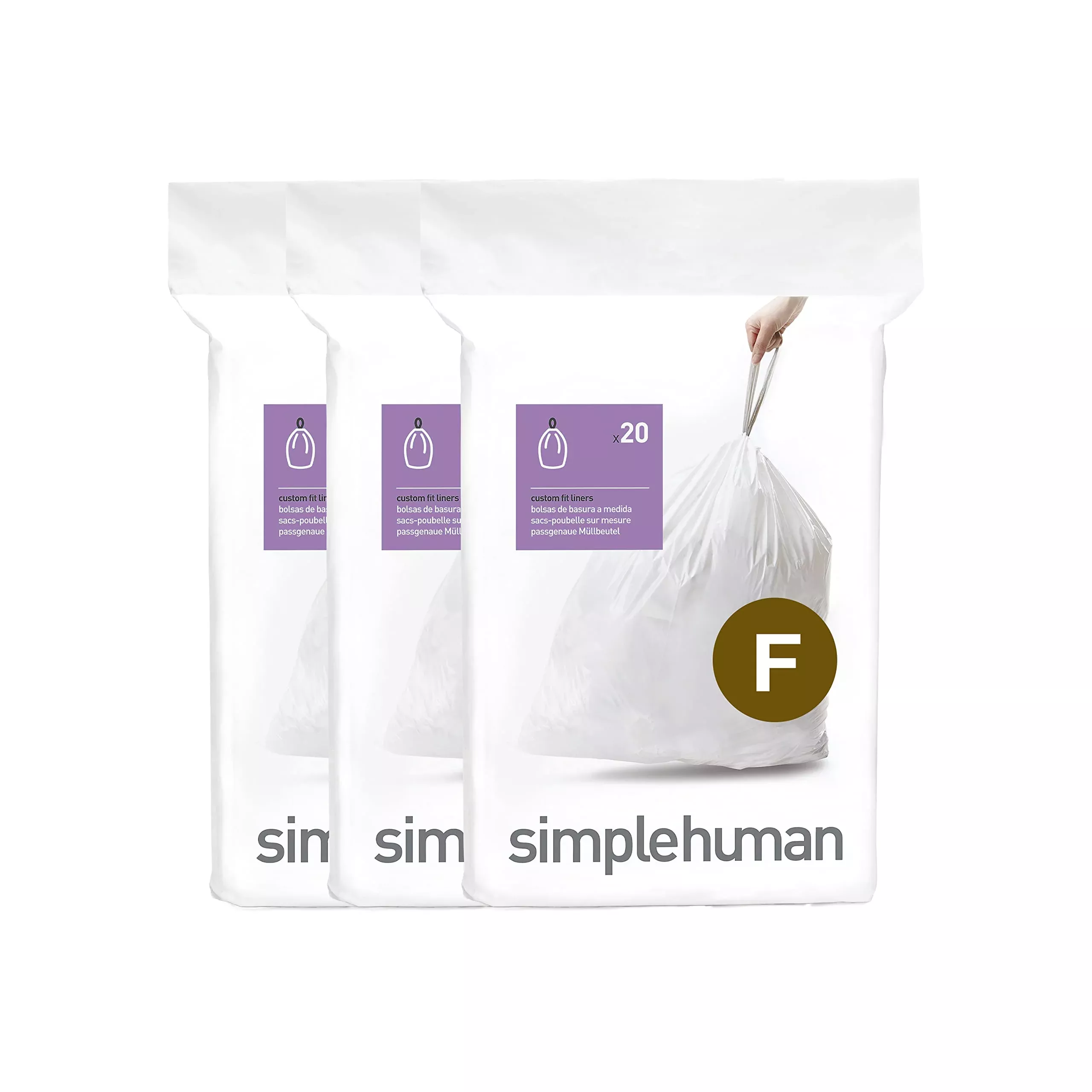 Simplehuman Code F Custom Fit Drawstring Trash Bags In Dispenser Packs, 60 Count, 25-30 Liter 66-8 Gallon, White