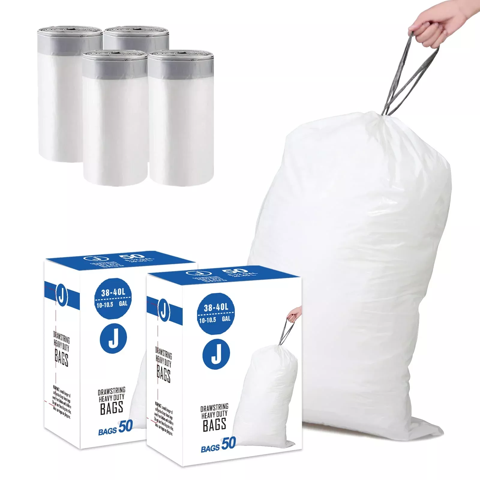 Simplelisa Code J 2 Packs(100 Count) 10-10.5 Gallon Heavy Duty Drawstr