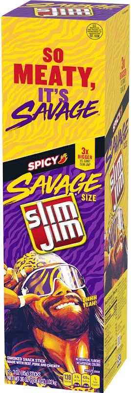 Slim Jim Savage Spicy Meat Sticks - 3 oz 12ct