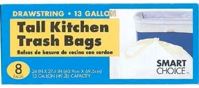 Smart Choice Drawstring 13 Gallon Bags, 8 ct [Pack of 24]