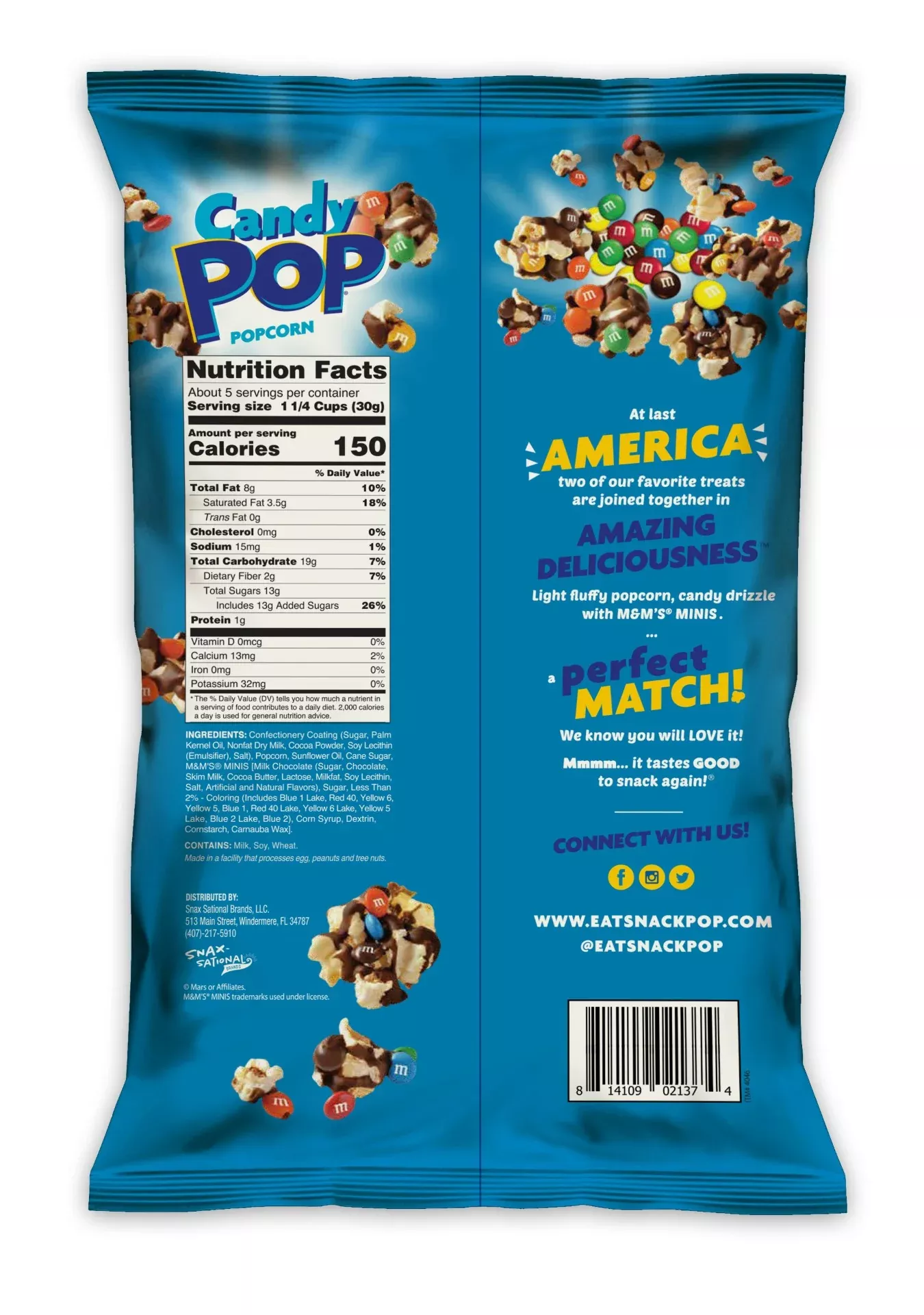 Snax-sational Brands Count M & M Minis Candy Pop Popcorn 5.25 Ounce Size - 12 Per Case
