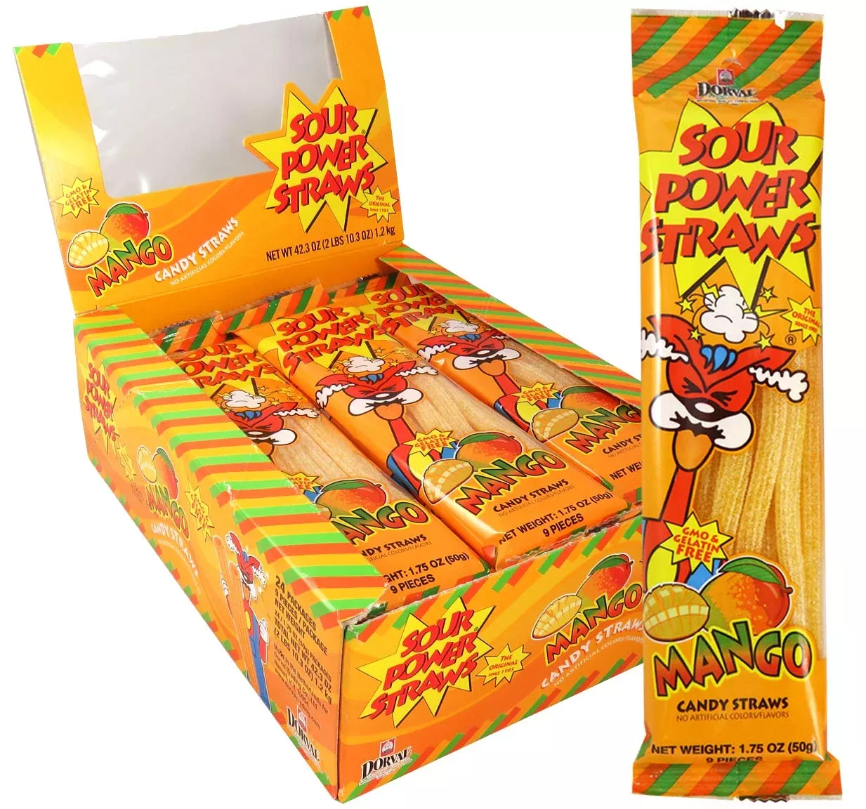 Sour Power Candy Straws, Mango, 1.75 Oz (Pack Of 24)
