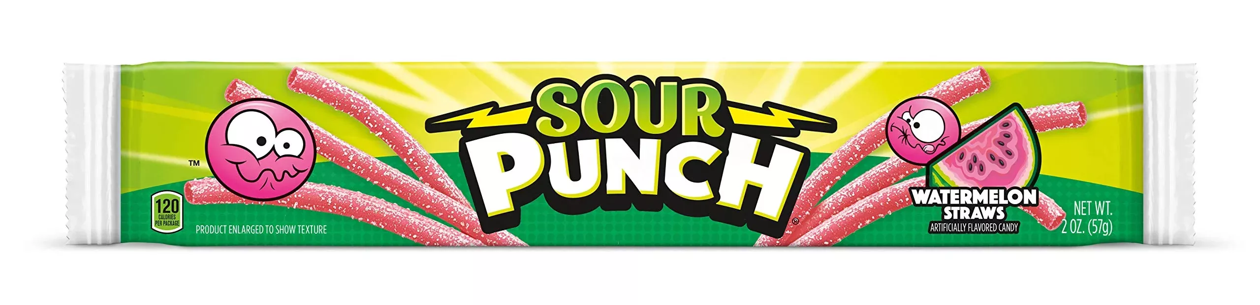 Sour Punch Straws, Watermelon Fruit Flavor, 2Oz Tray (24 Pack), Soft & Chewy Candy