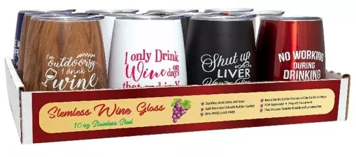 Stainless Steel Stemless Wine Glass - 12ct