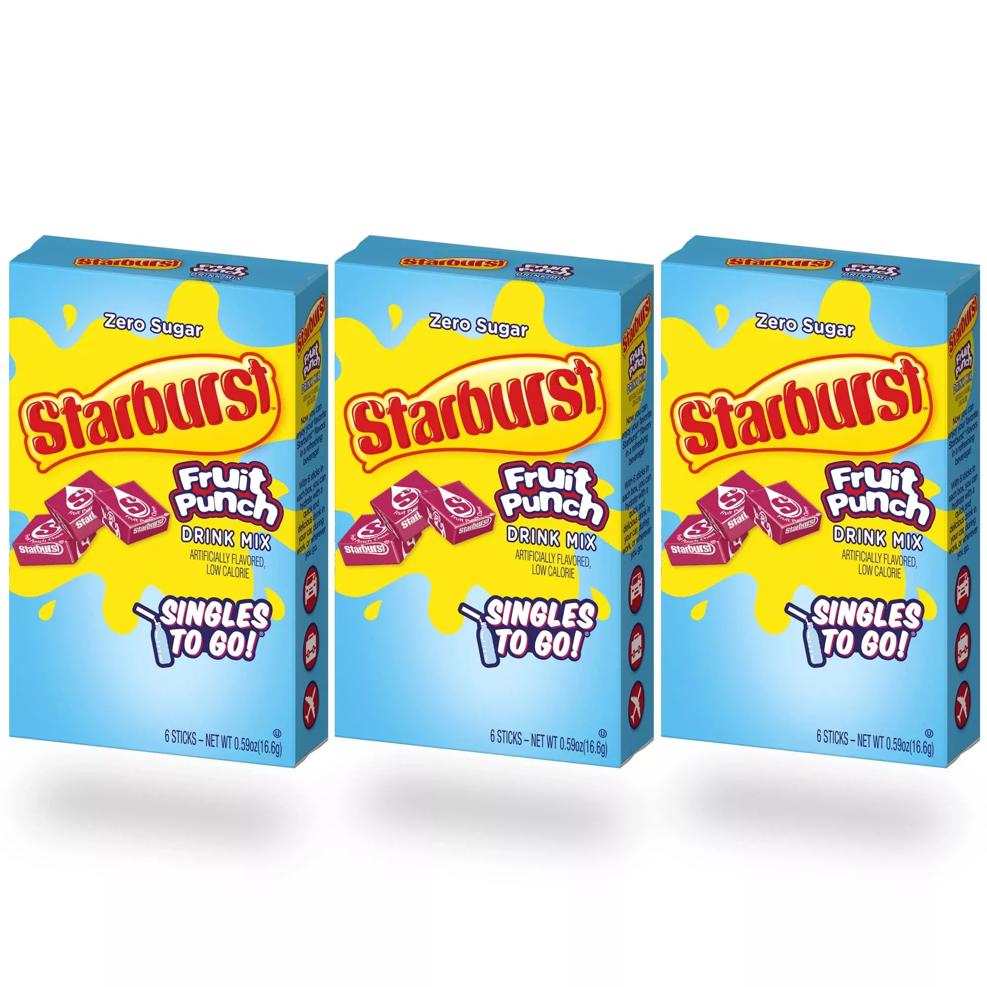 Starburst Singles To Go Zero Sugar Drink Mix, Fruit Punch,6 Count (Pack Of 3)