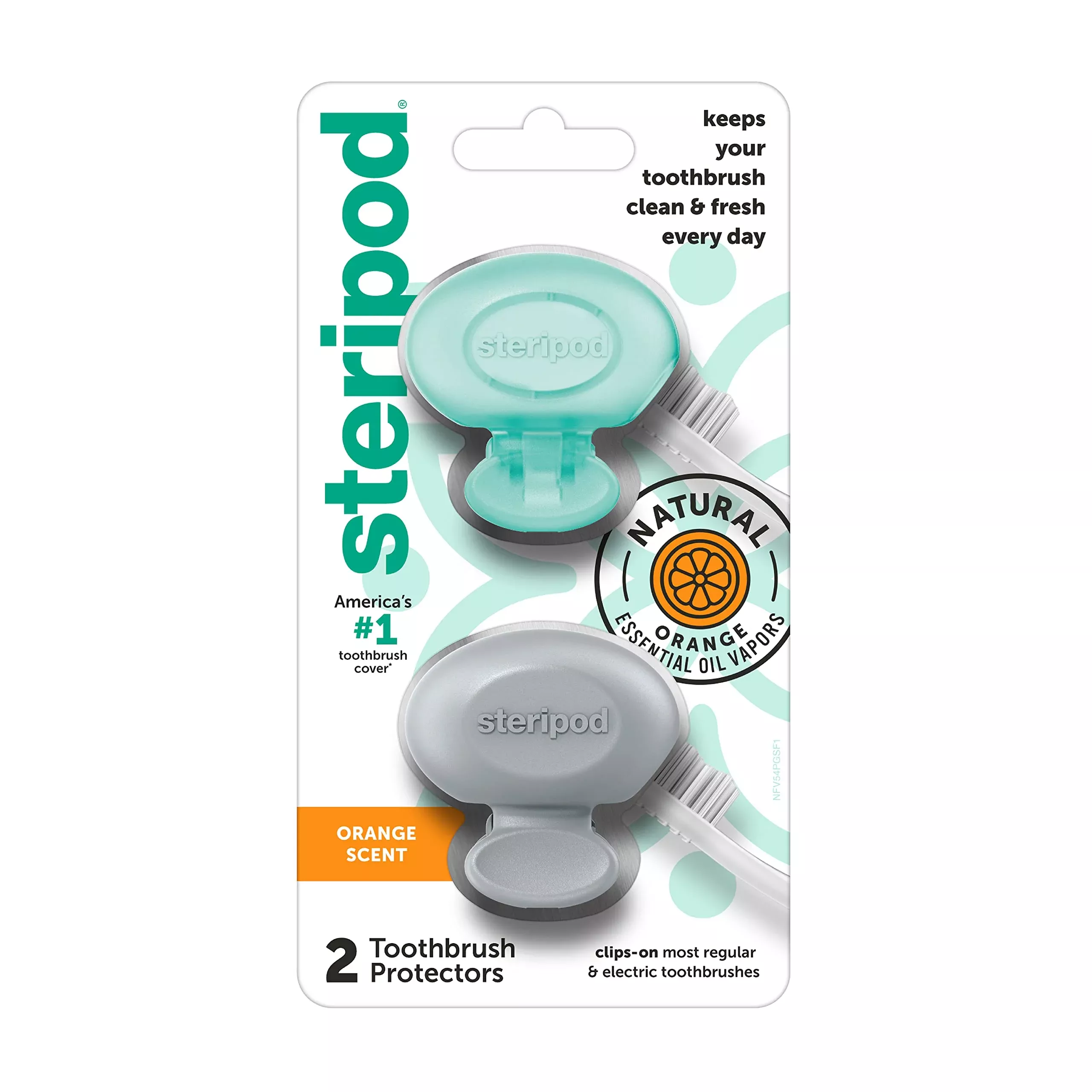 Steripod Clip-On Toothbrush Protector With Orange Essential Oils, Keep