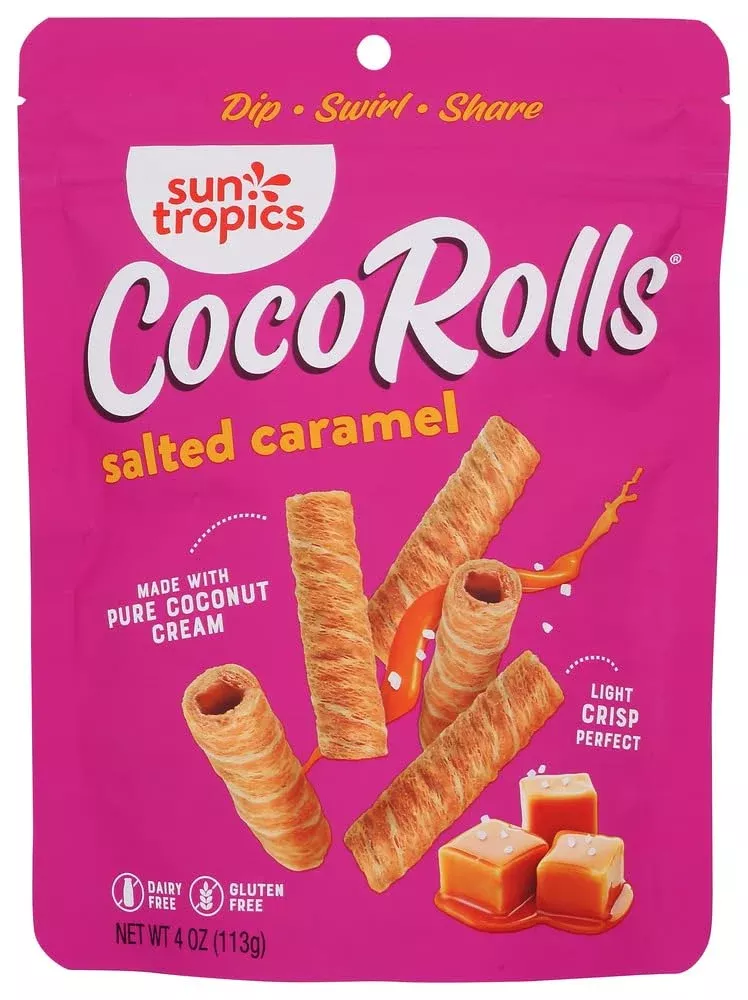 Sun Tropics Non-Gmo Rolled Coconut Wafer Rolls 4Oz, 2 Pack (Salted Caramel)
