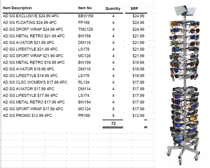 Sunglass Spinner Floor Display - 72ct