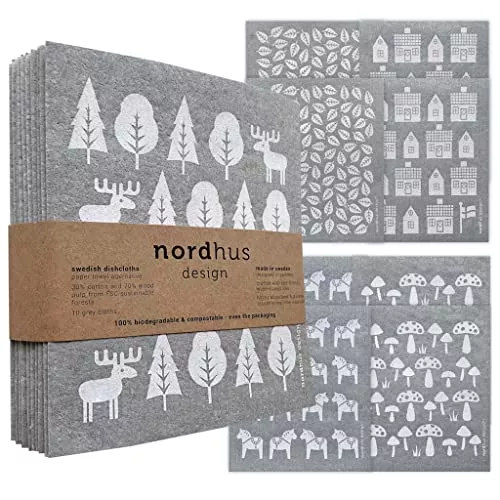 Swedish Dishcloths For Kitchen 10 Pack - Made In Sweden - Reusable And Replace Paper Towels, Sponges And Dish Rags - Eco Friendl