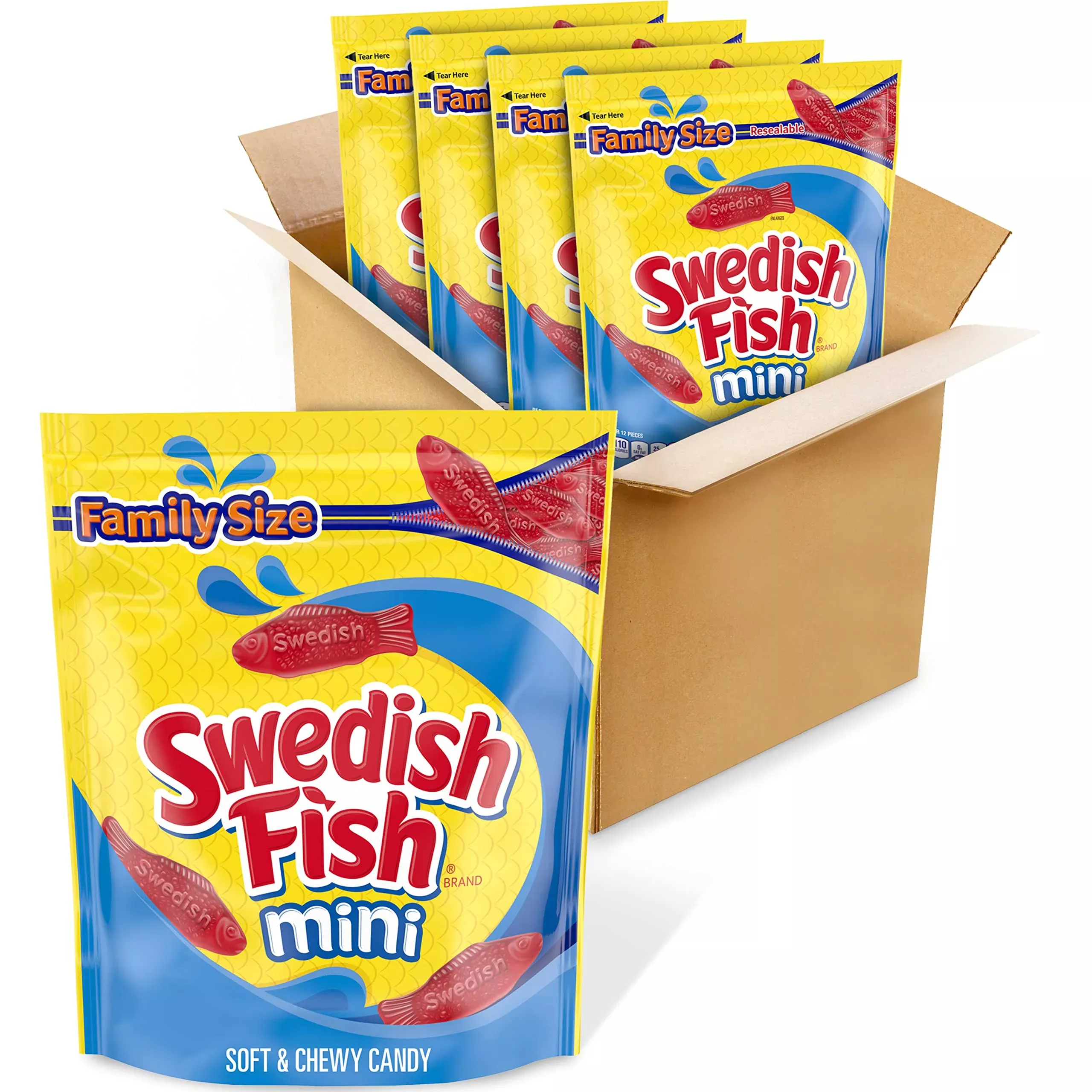 Swedish Fish Mini Soft & Chewy Candy, Family Size, 4 - 1.8 Lb Bags