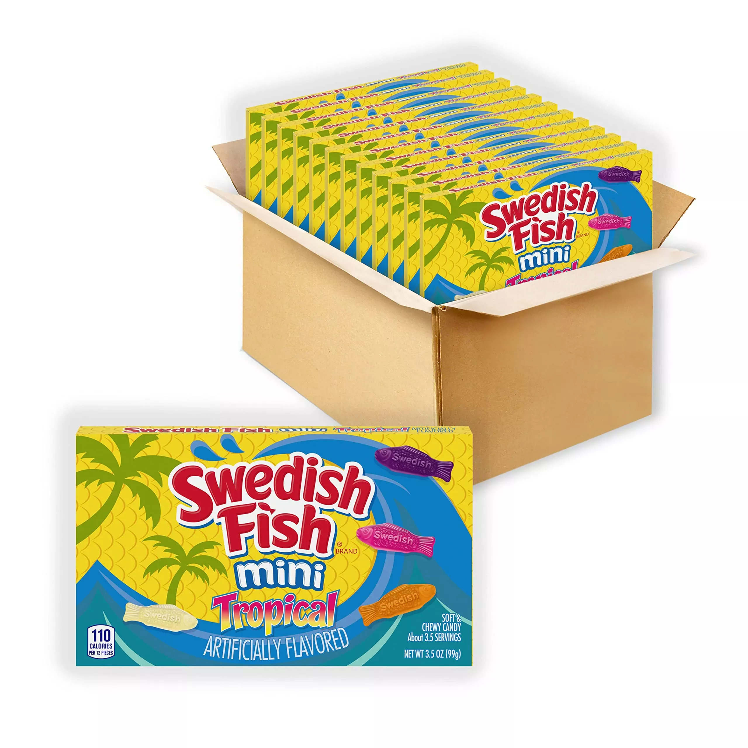 Swedish Fish Mini Tropical Soft & Chewy Candy, Bulk Candy, 12 - 3.5 Oz Boxes