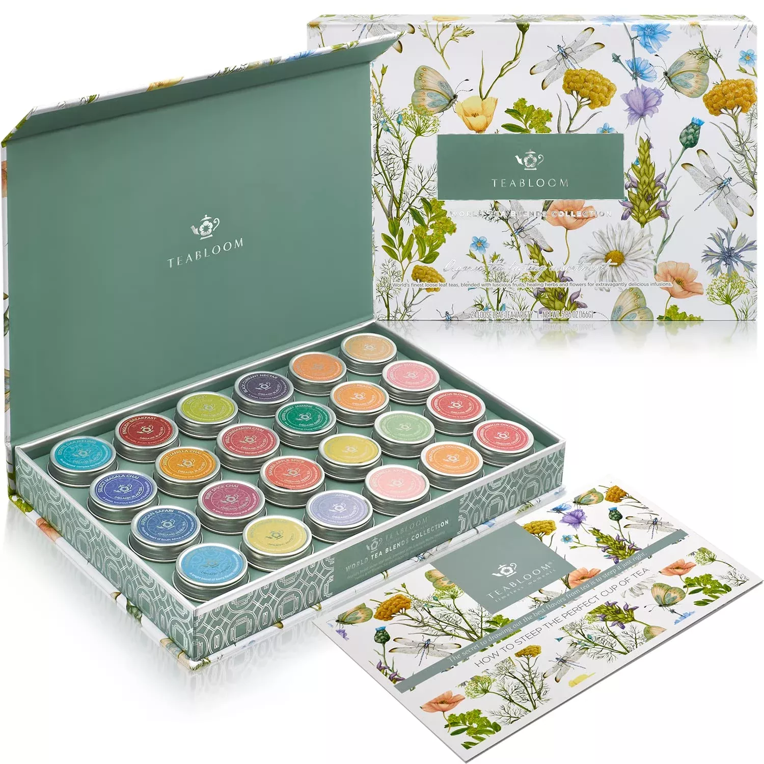 Teabloom Exceptional Loose Leaf Tea Chest, World'S Largest Tea Collection With 24 Varieties Of Usda Certified Organic Black, Green, White, Oolong, And Herbal Loose Tea Blends