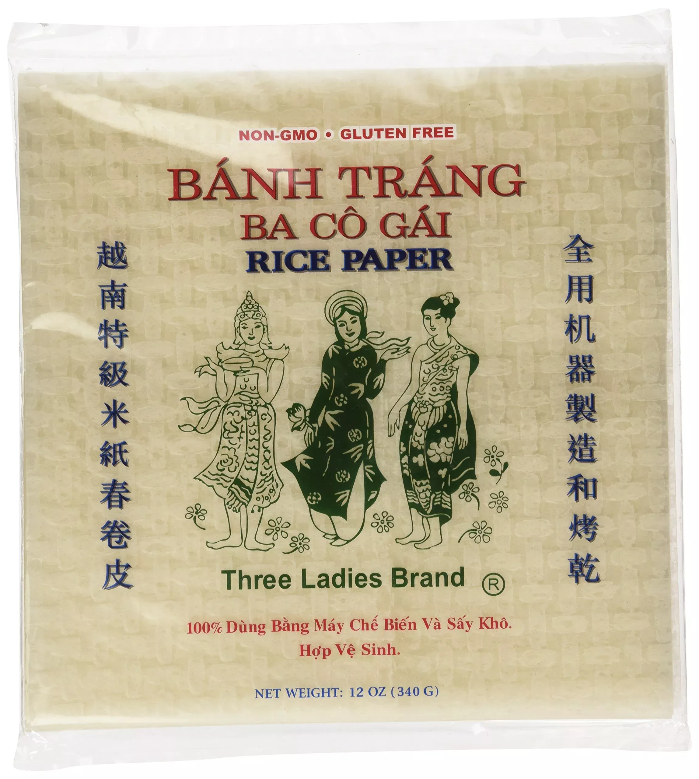 Three Ladies Spring Roll Rice Paper Wrappers (Square 22Cm)