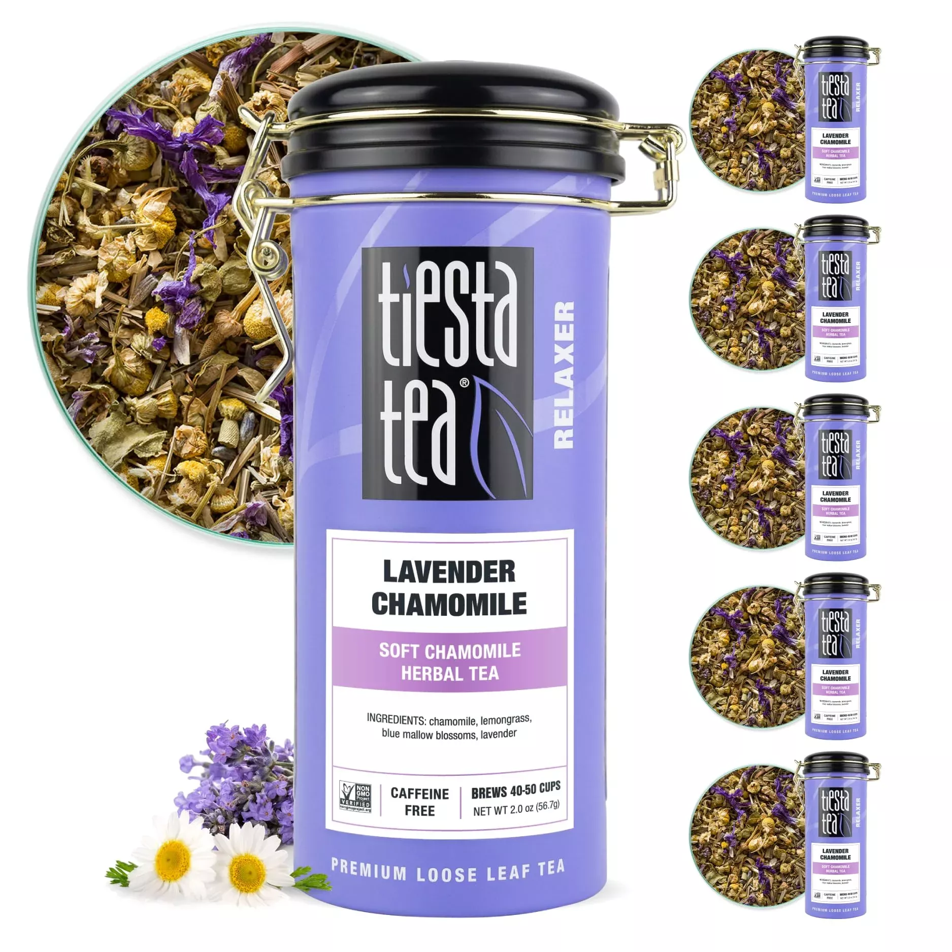 Tiesta Tea - Lavender Chamomile | Soft Chamomile Herbal Tea | Premium Loose Leaf Tea Blend | Non Caffeinated Tea | Make Hot Or Iced Tea & Brews Up To 25 Cups - 5.4 Ounce Resealable Pouch, Pack Of 6