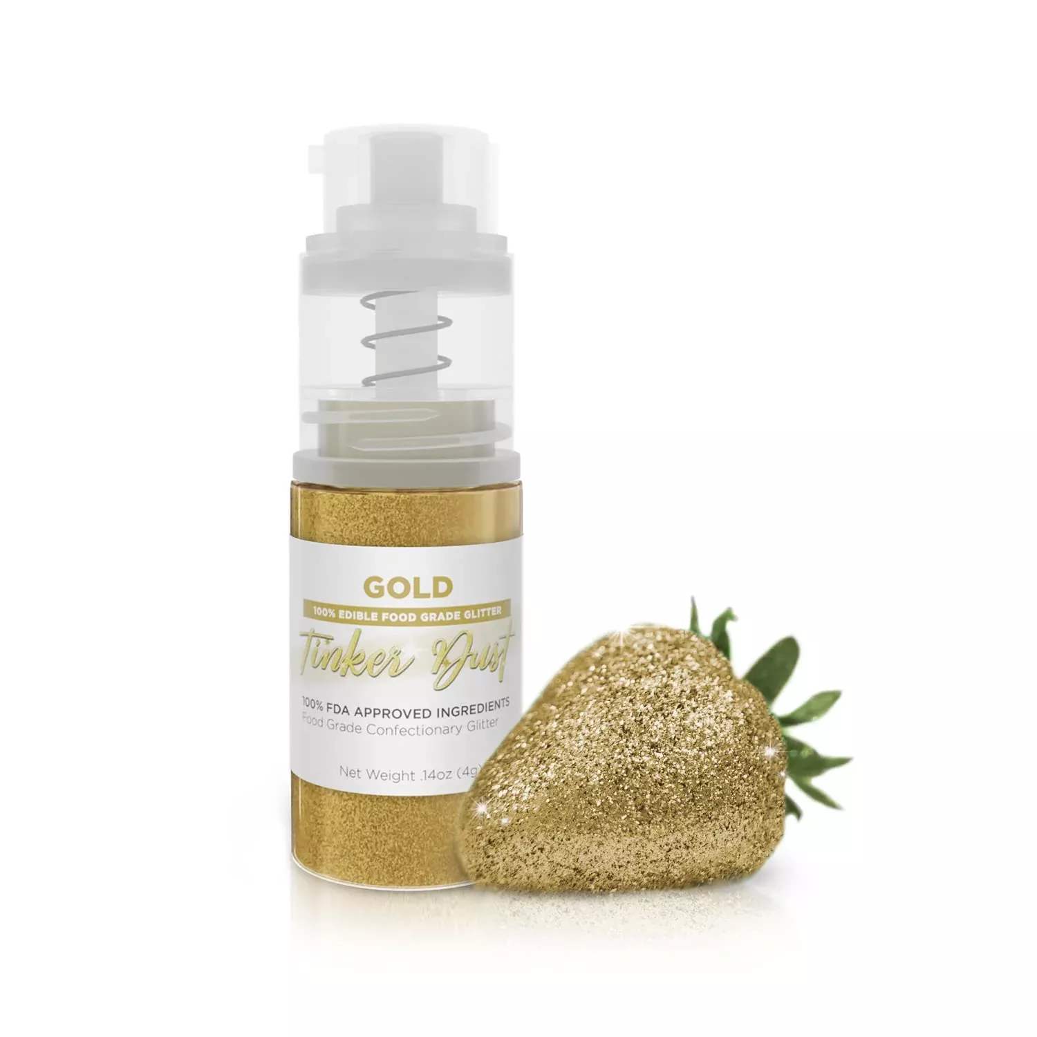 Tinker Dust - Gold (4G, 1X Mini Pump) Edible Glitter For Desserts, Beverages, Cupcakes, Cake Pops And Cookies By Bakell