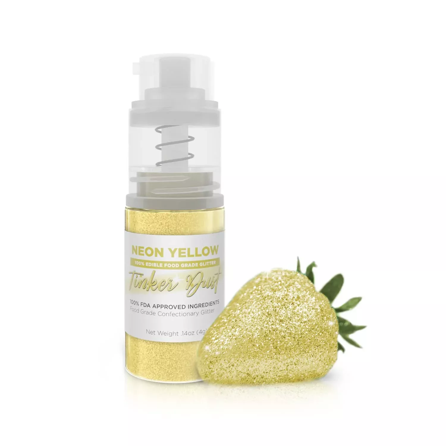 Tinker Dust - Neon Yellow (4G, 1X Mini Pump) Edible Glitter For Desserts, Beverages, Cupcakes, Cake Pops And Cookies By Bakell
