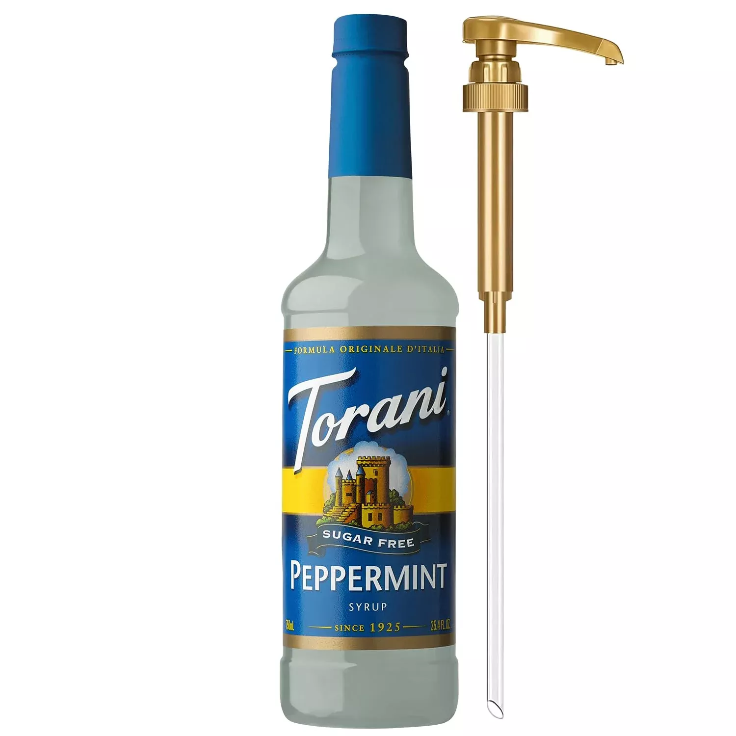 Torani Sugar Free Peppermint Coffee Syrup, Flavored Syrup For Drinks, Zero Calorie, Pump Included, 25.4 Fl Oz
