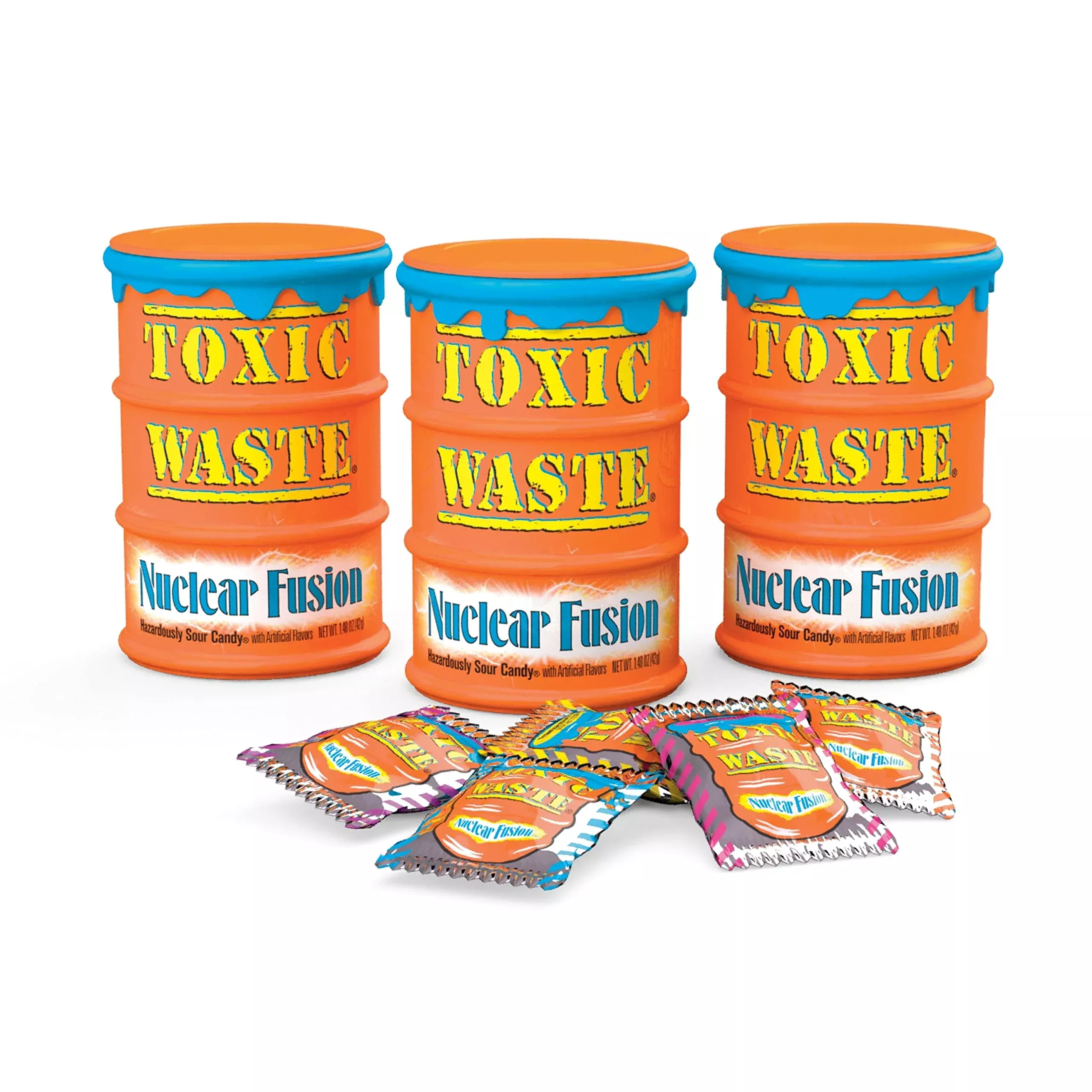 Toxic Waste - Nuclear Fusion - Dual Flavored, Hazardously Sour Candies - 5 Assorted Flavor Combinations - 1.48 Oz Drums, Pack Of 3